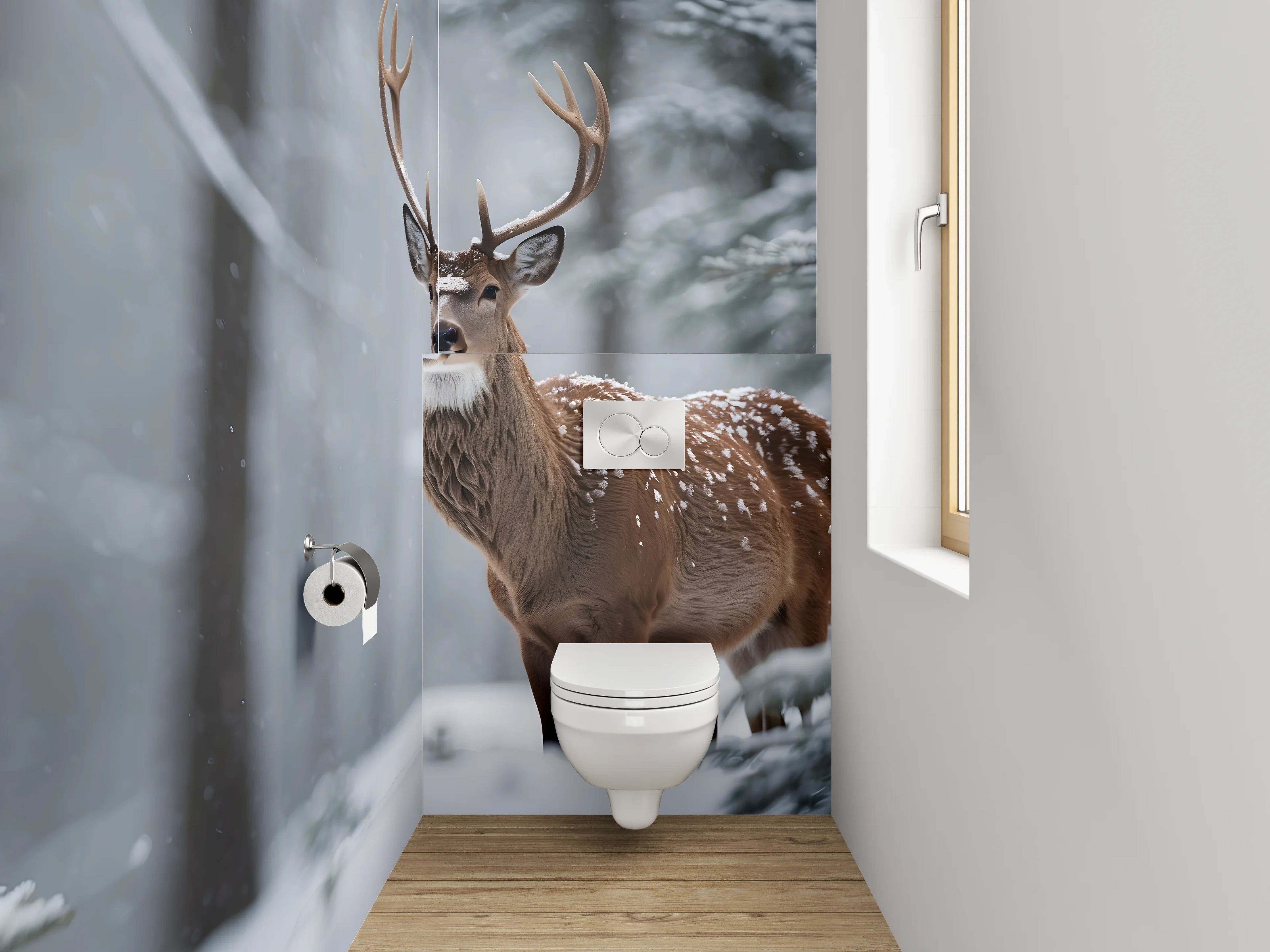 WC-Rückwand - Hirsch im verschneiten Winterwald