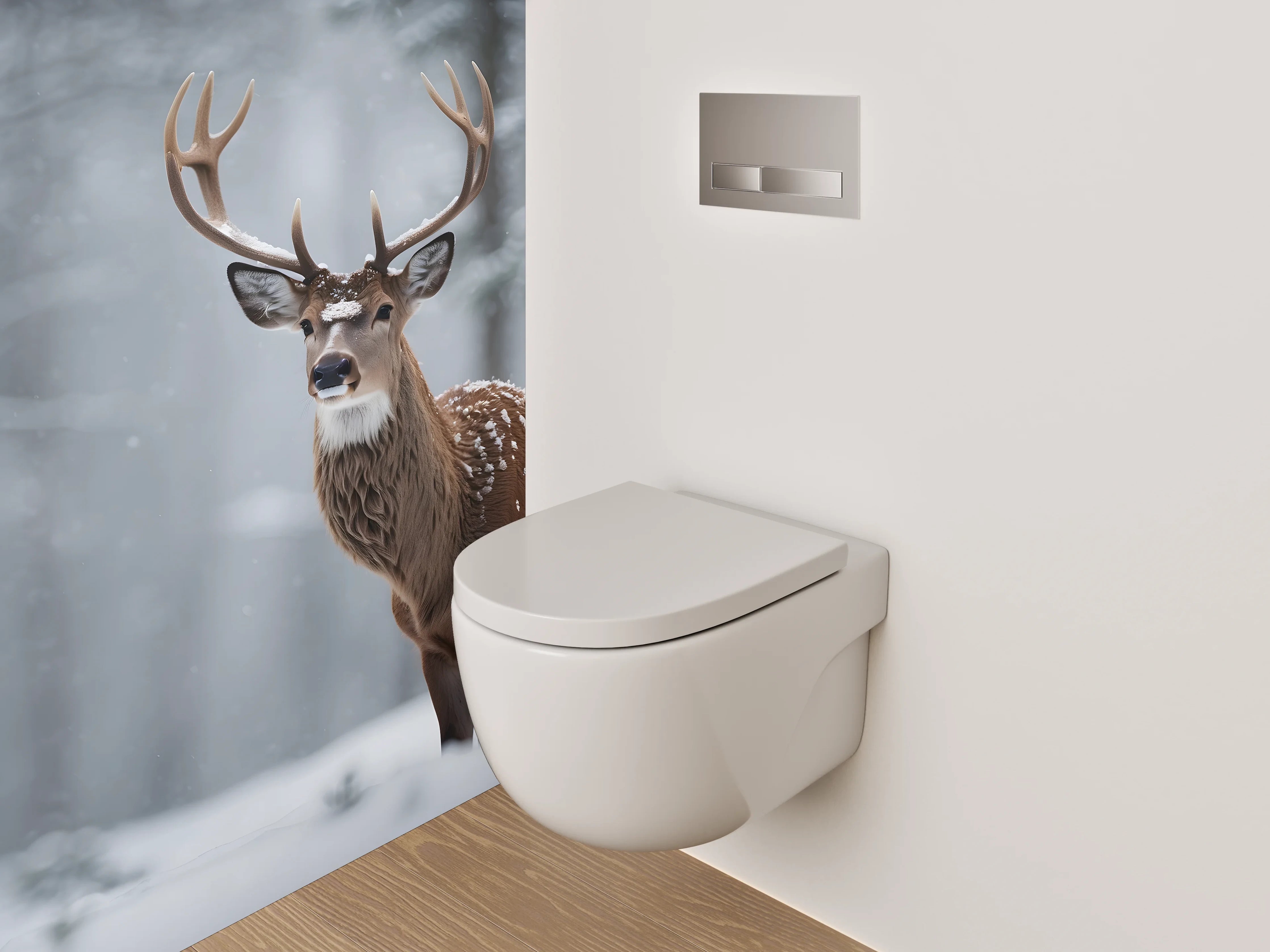 WC-Rückwand - Hirsch im verschneiten Winterwald
