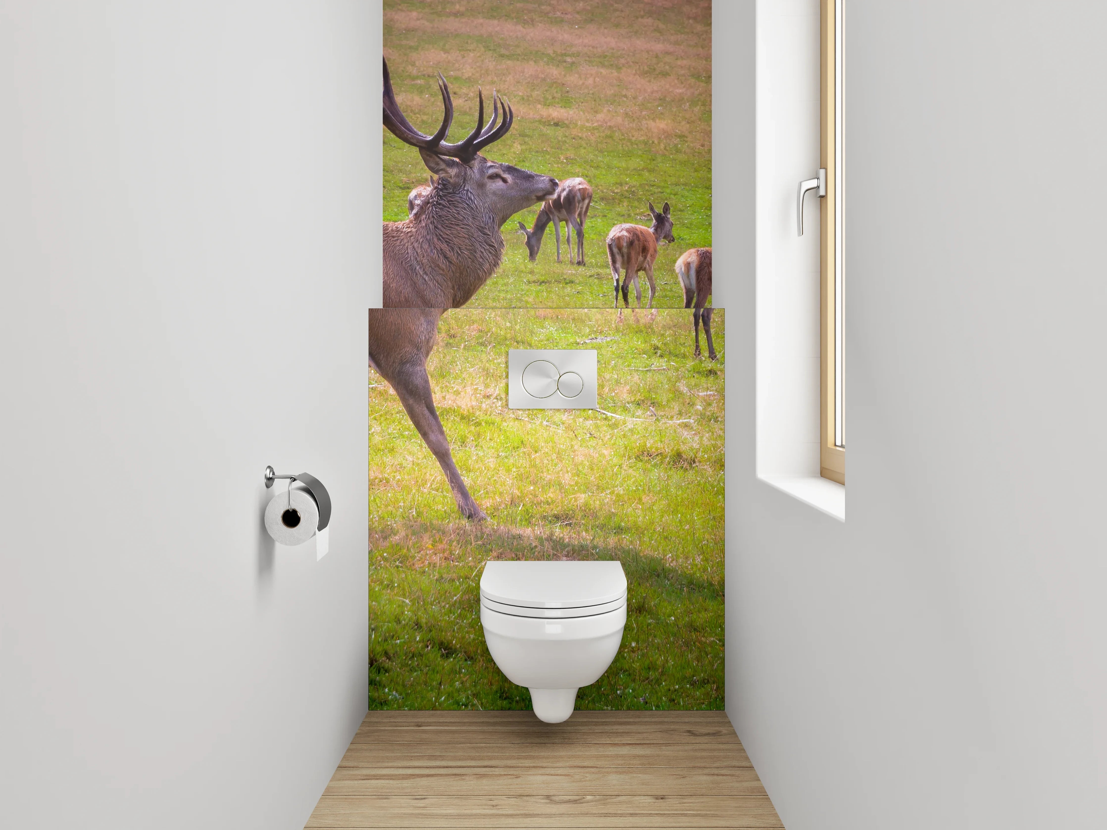 WC-Rückwand - Hirschherde auf grüner Wiese