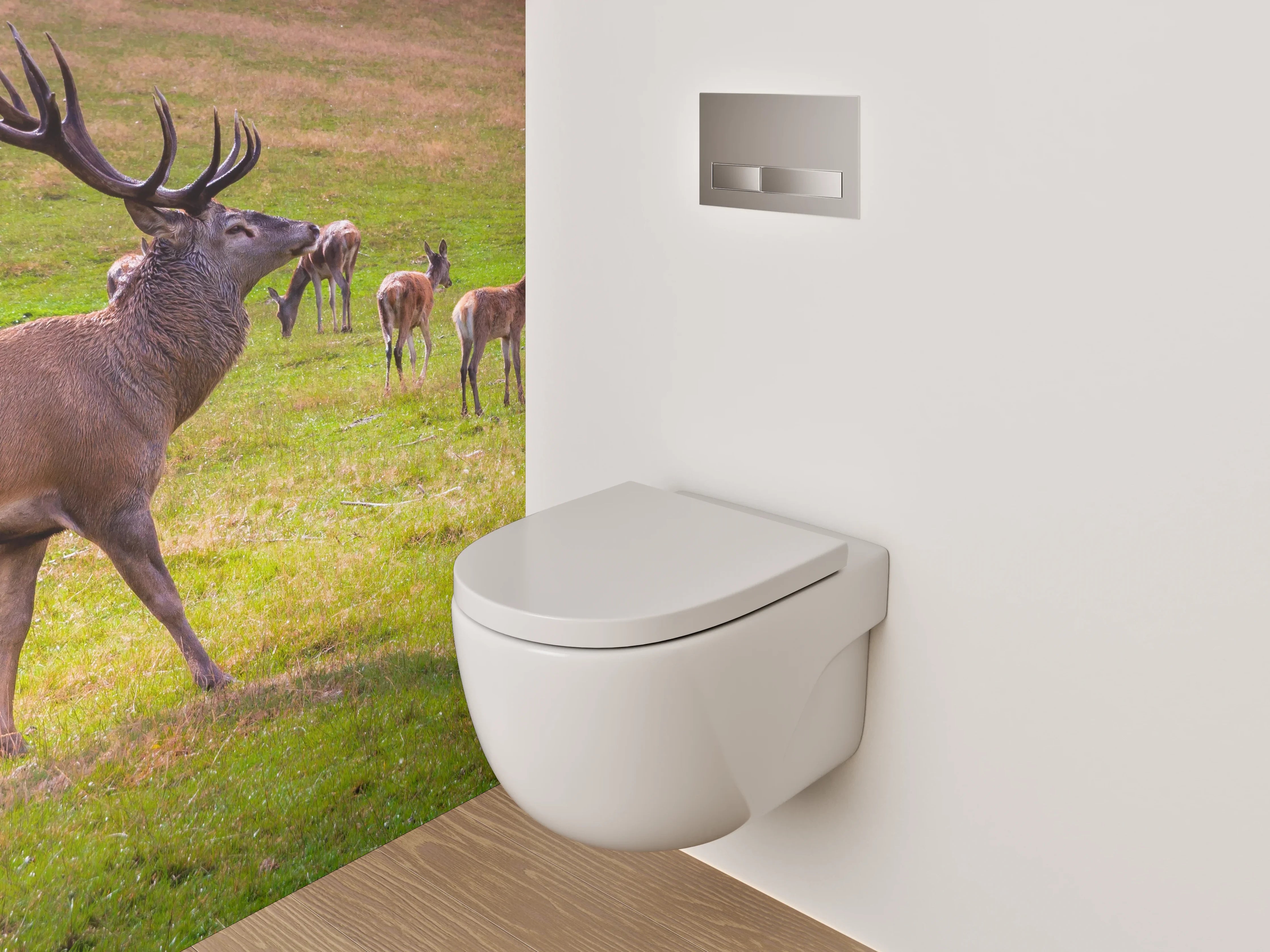 WC-Rückwand - Hirschherde auf grüner Wiese