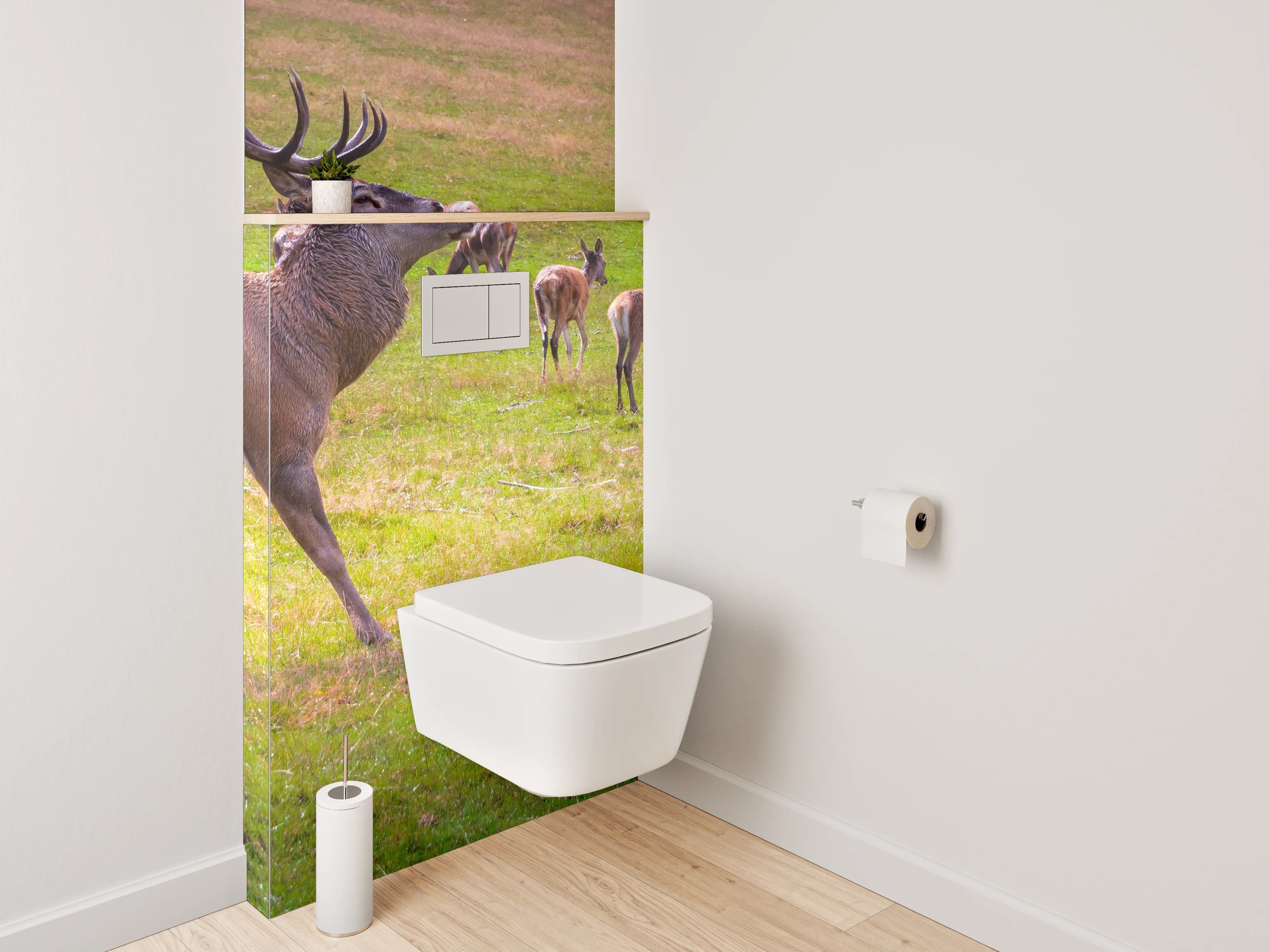 WC-Rückwand - Hirschherde auf grüner Wiese
