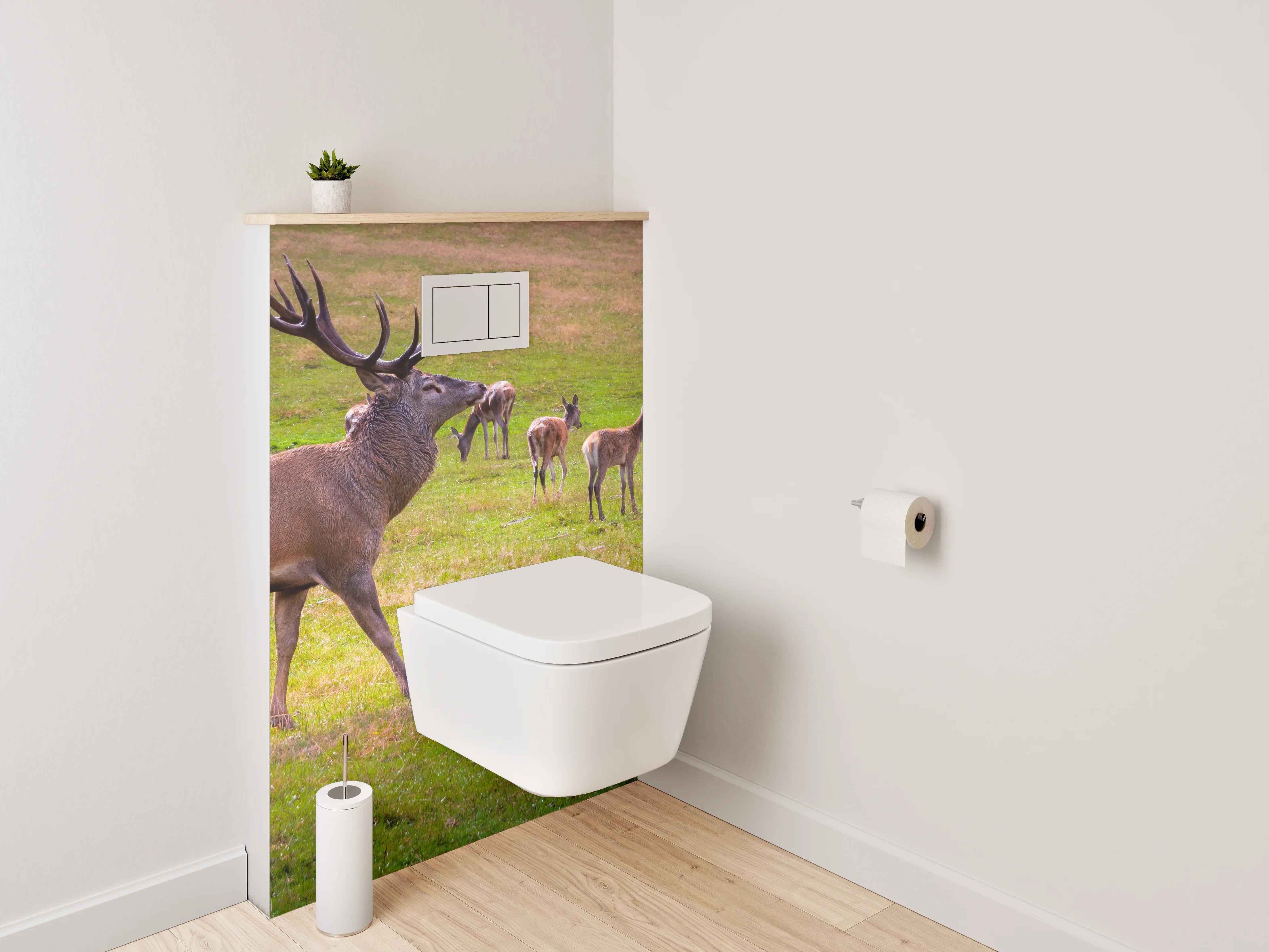 WC-Rückwand - Hirschherde auf grüner Wiese