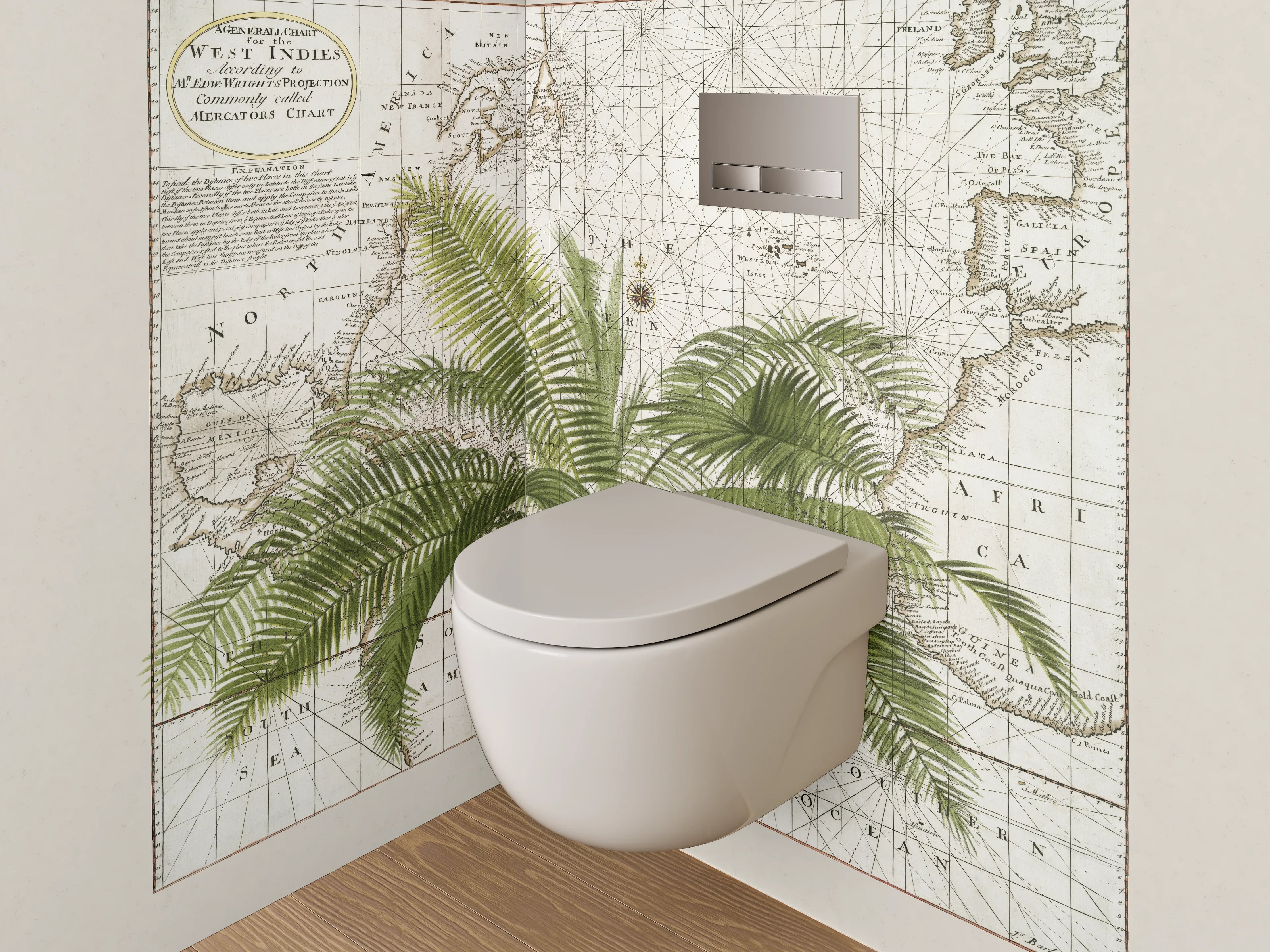 WC-Rückwand - Historische Palmenkarte Vintage Deko