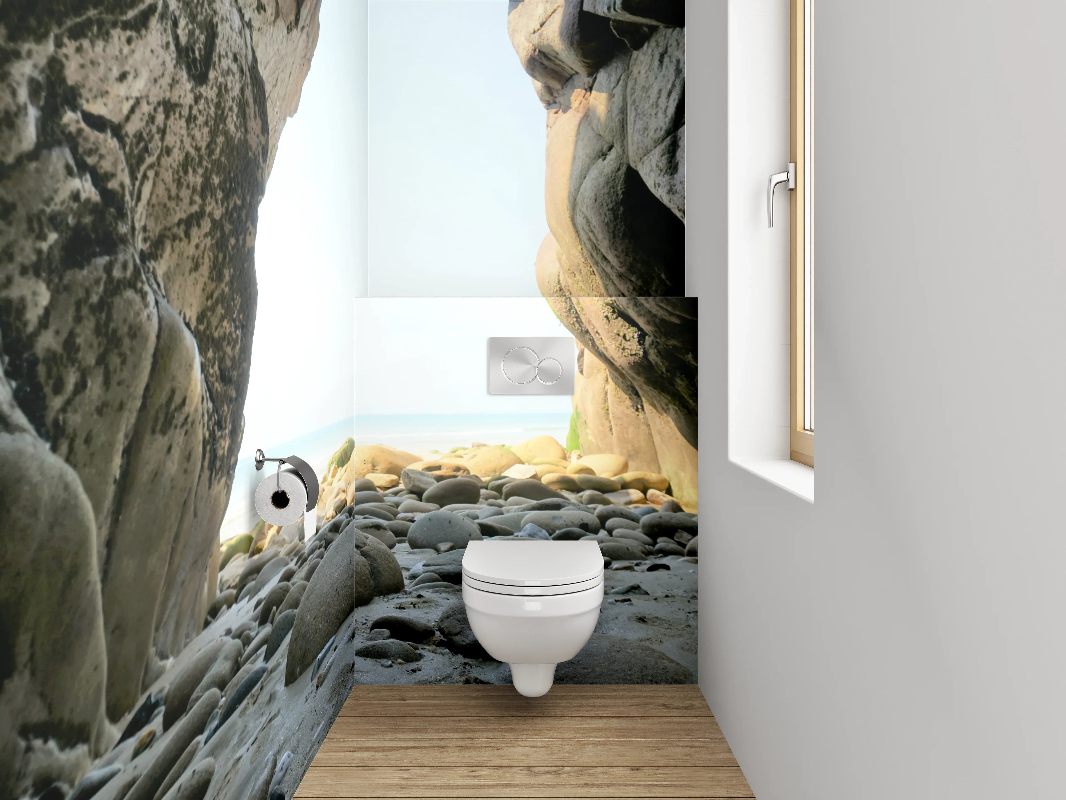 WC-Rückwand - Höhle mit Blick auf den Strand