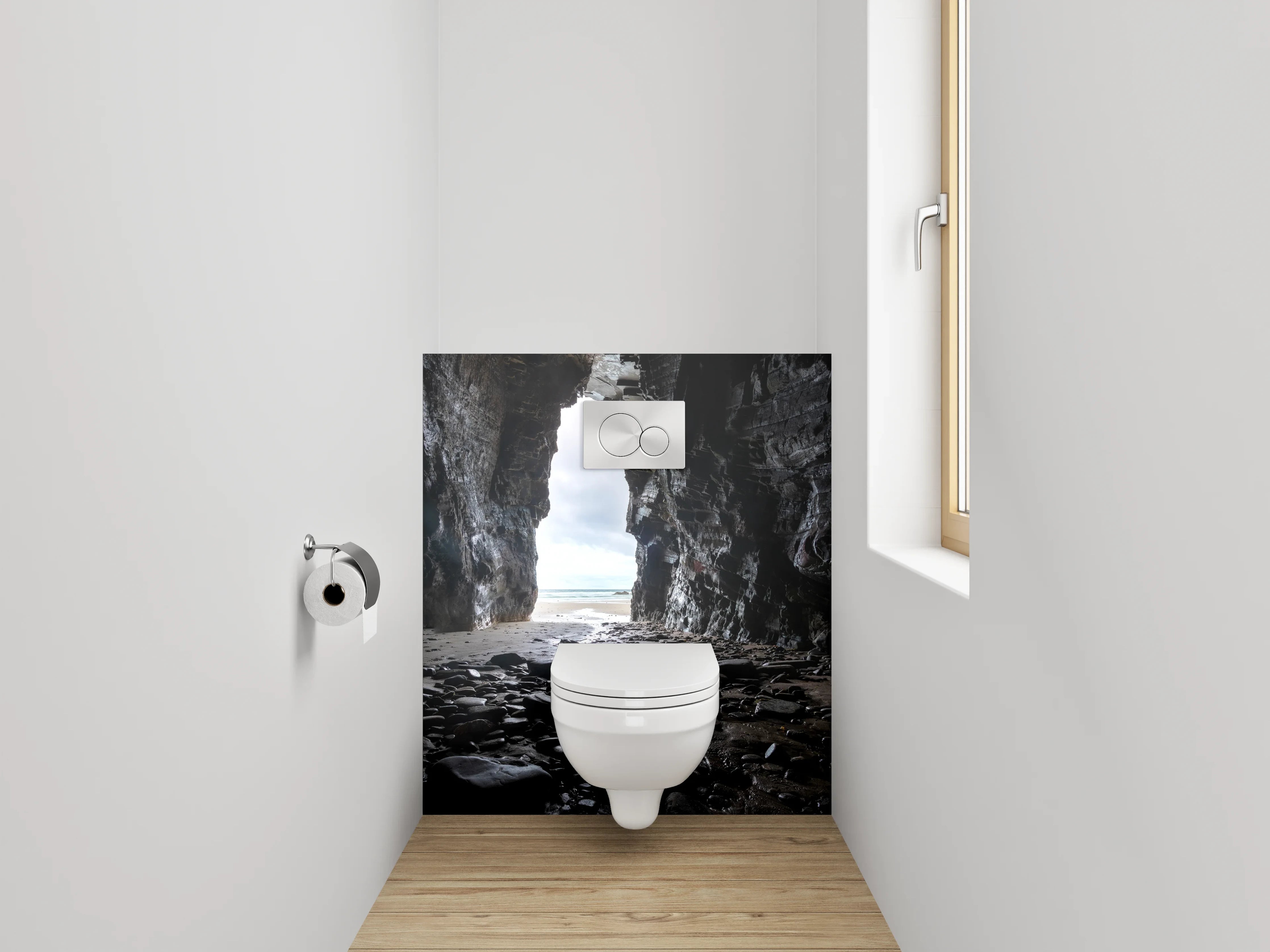 WC-Rückwand - Höhlenblick am Meer – Natursteinmotiv