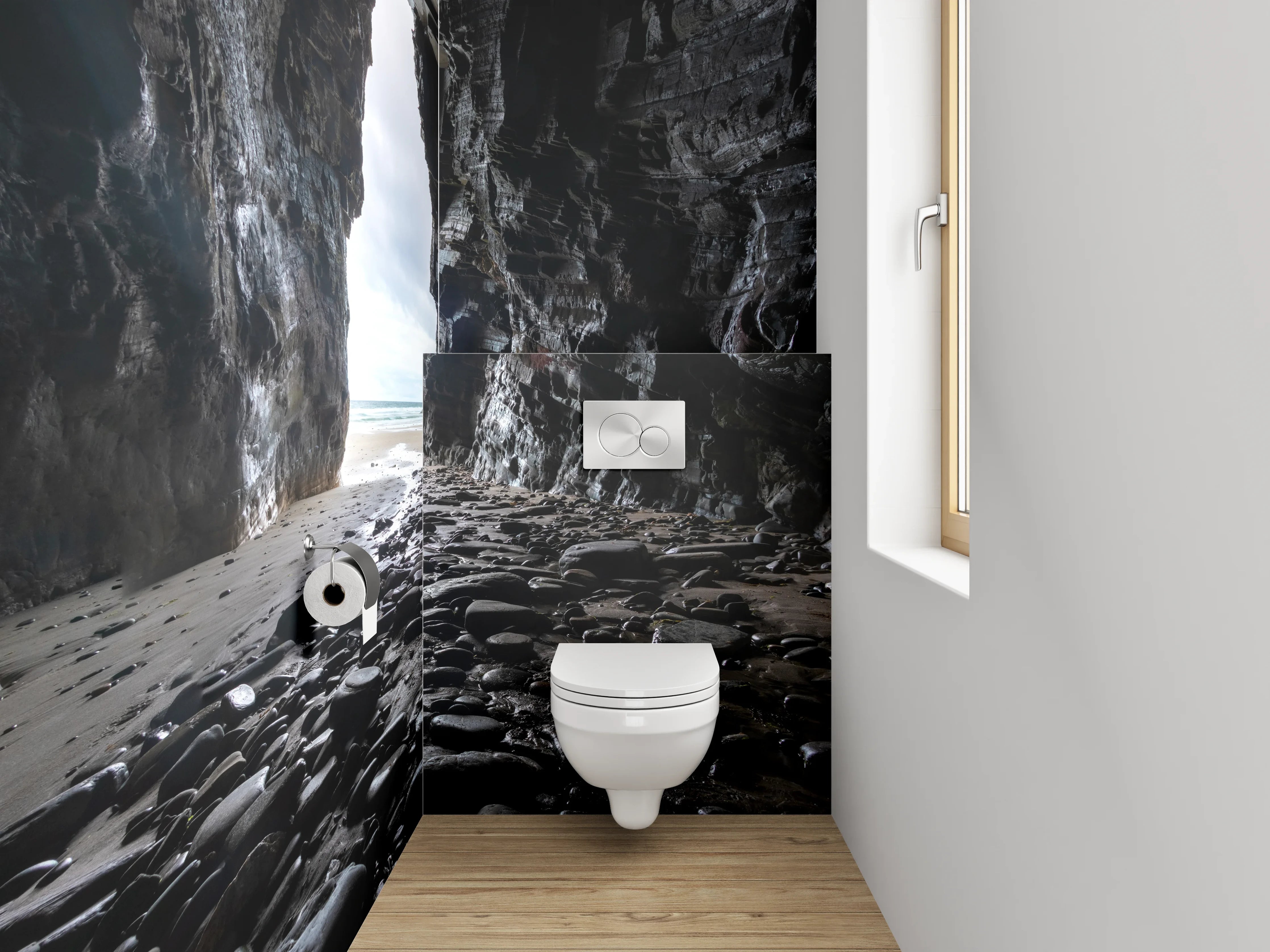 WC-Rückwand - Höhlenblick am Meer – Natursteinmotiv