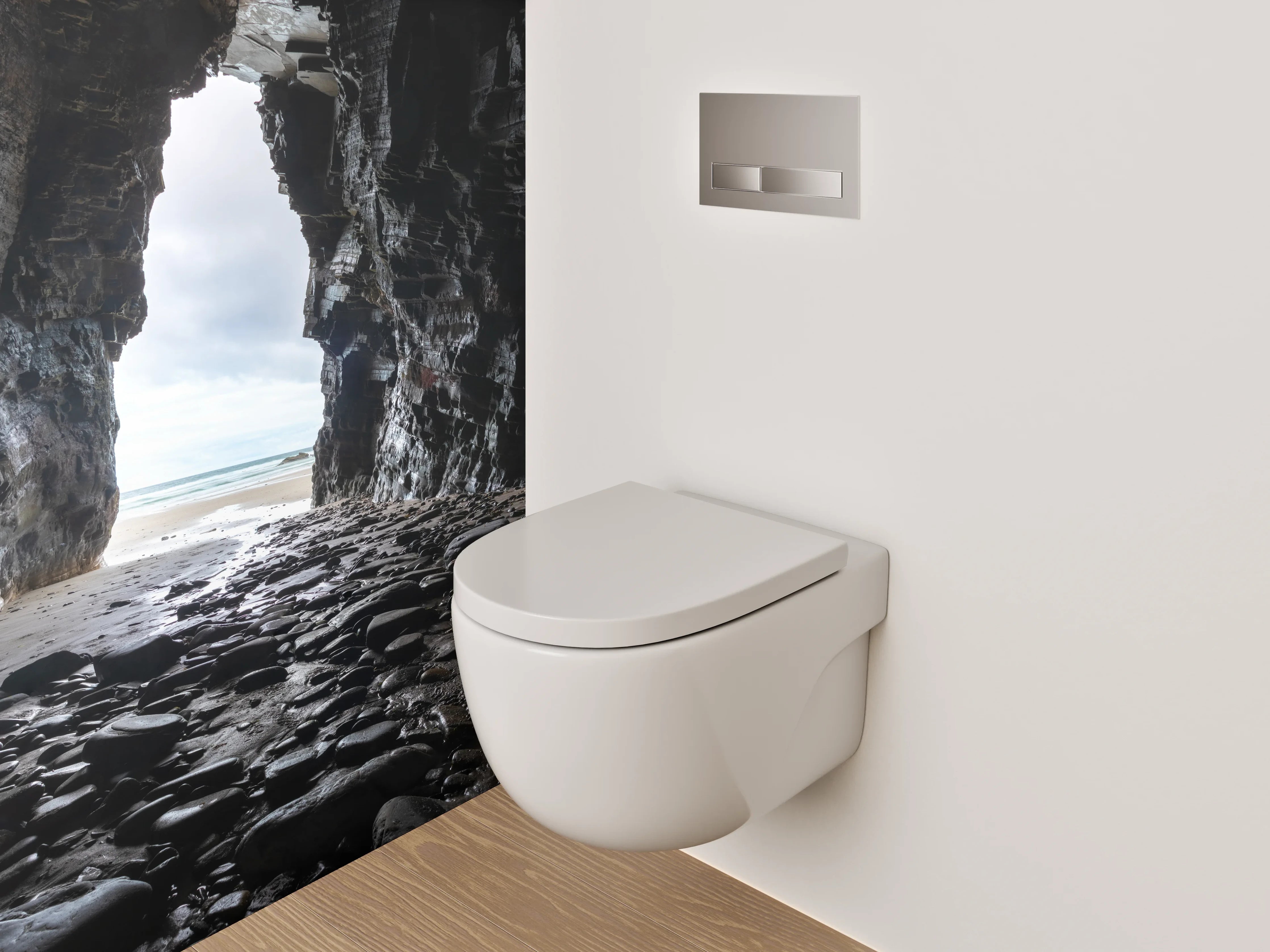 WC-Rückwand - Höhlenblick am Meer – Natursteinmotiv