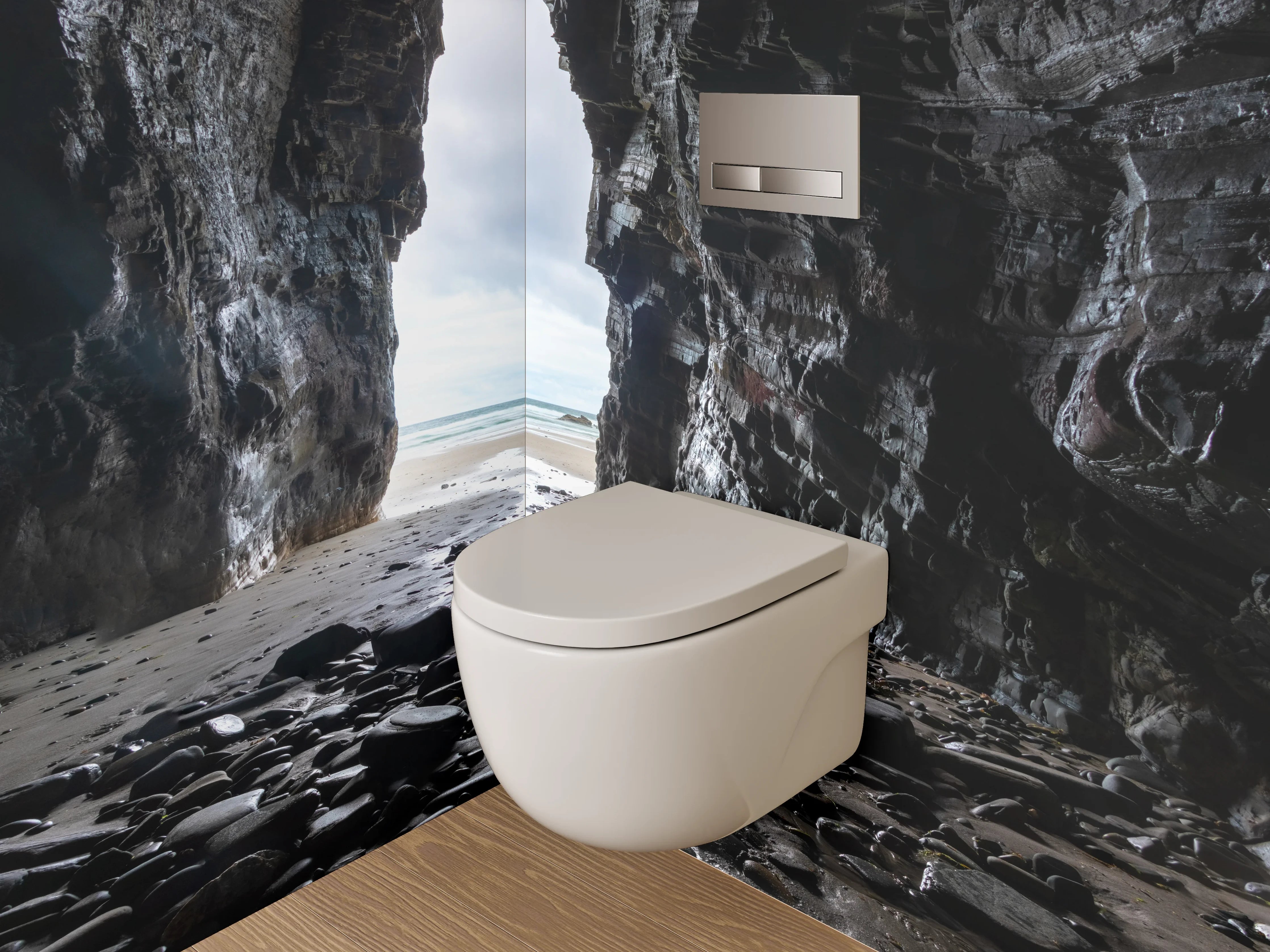 WC-Rückwand - Höhlenblick am Meer – Natursteinmotiv