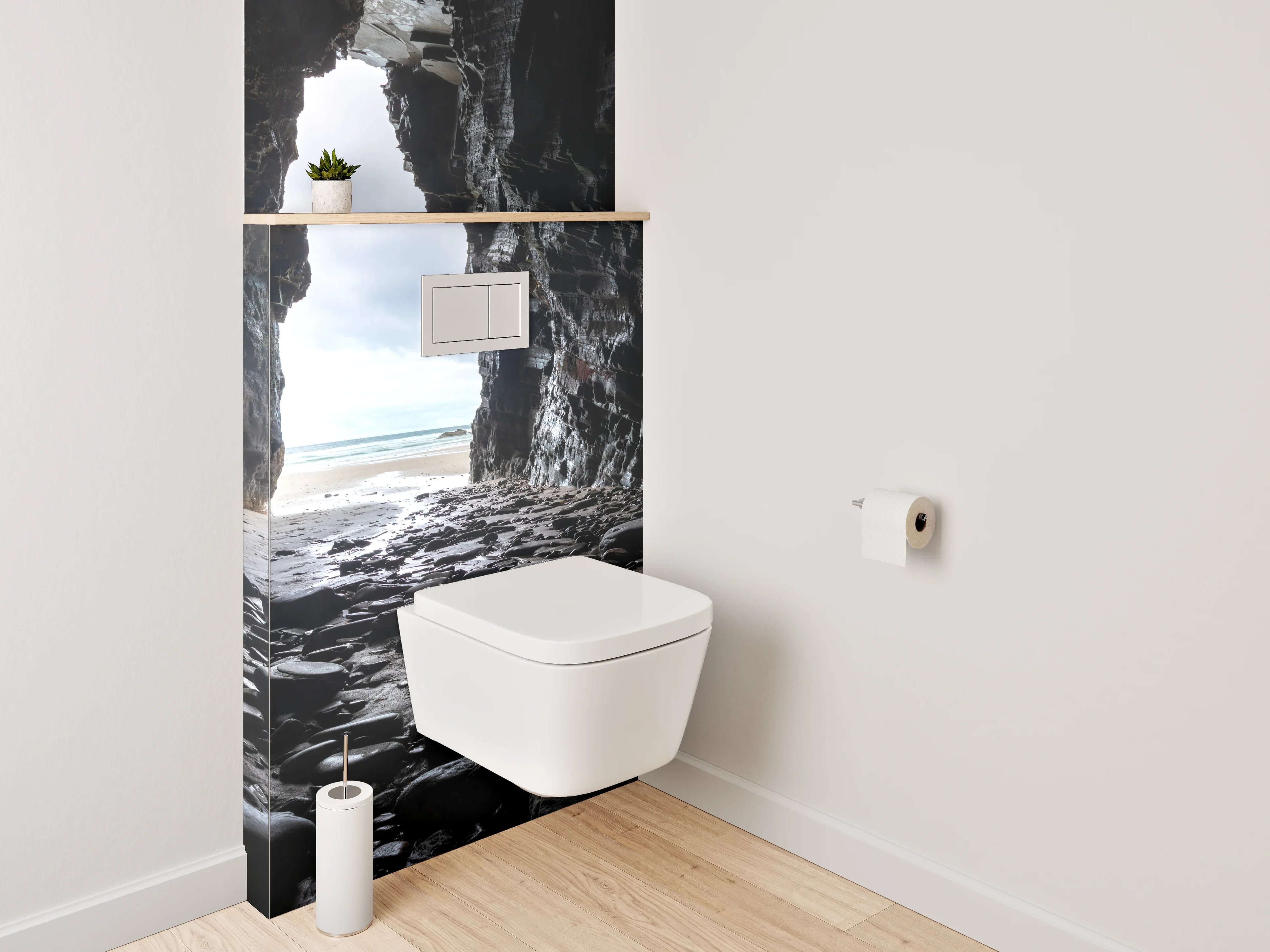 WC-Rückwand - Höhlenblick am Meer – Natursteinmotiv