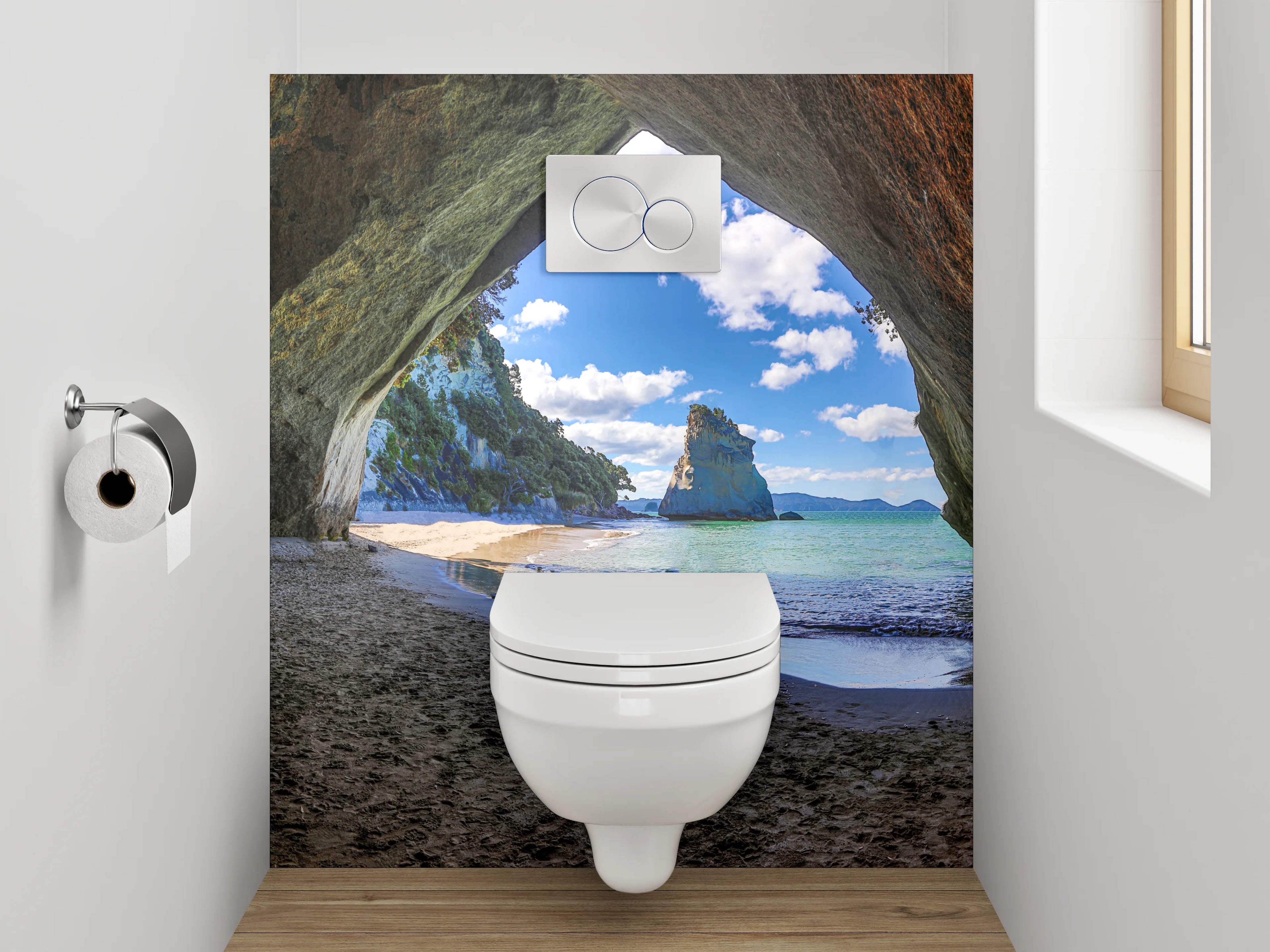 WC-Rückwand - Höhlenblick auf Traumstrand