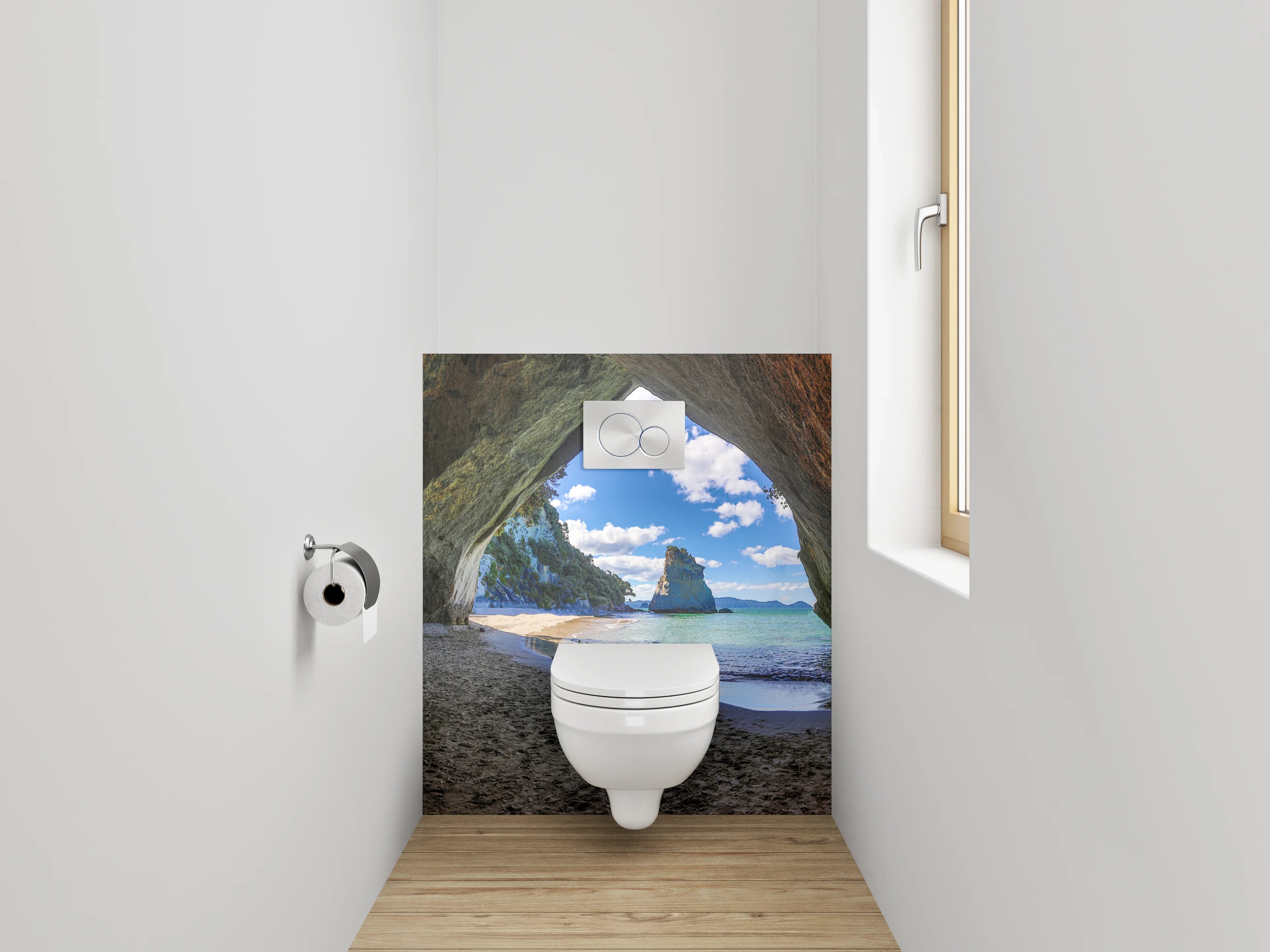 WC-Rückwand - Höhlenblick auf Traumstrand