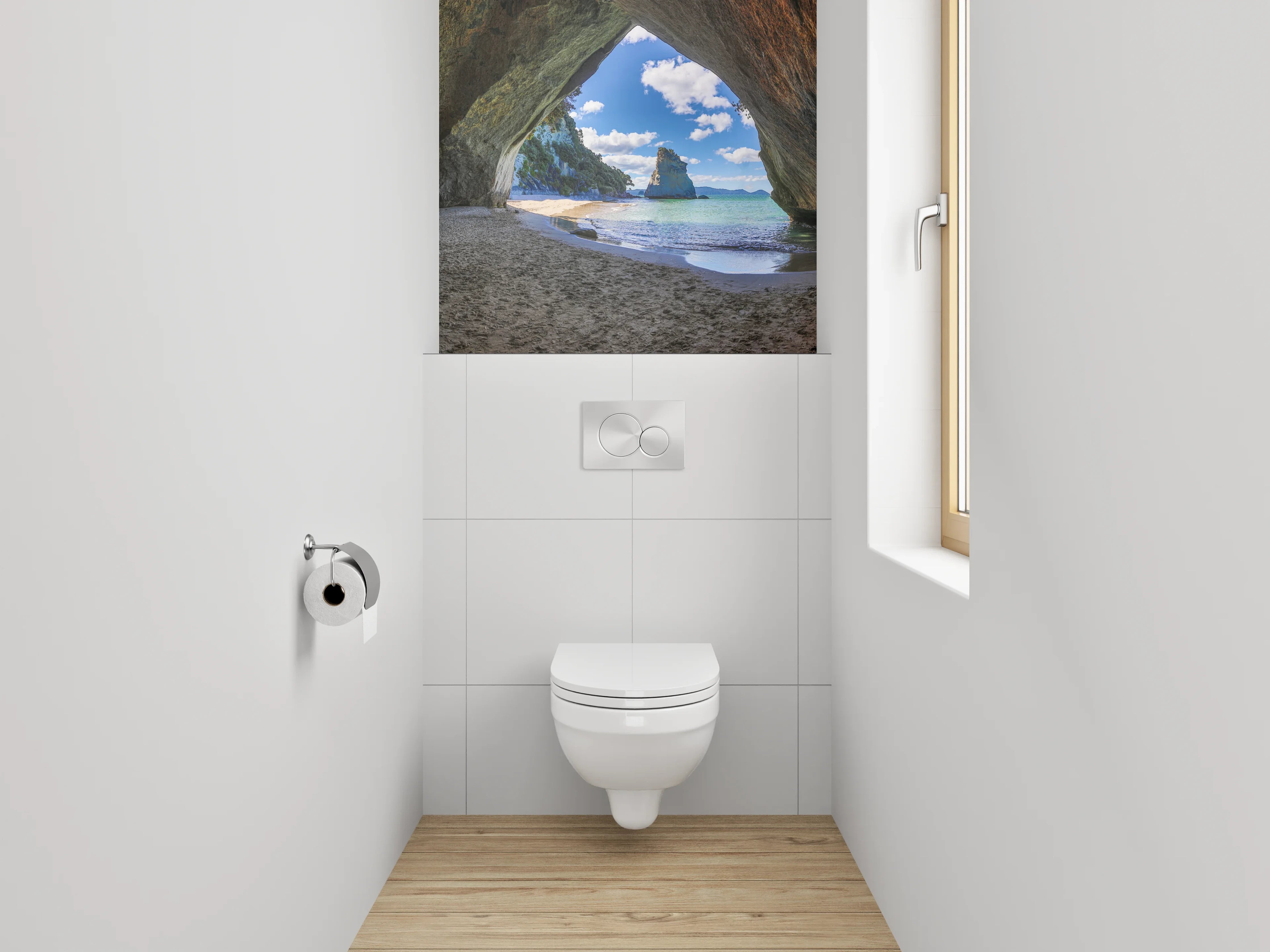 WC-Rückwand - Höhlenblick auf Traumstrand