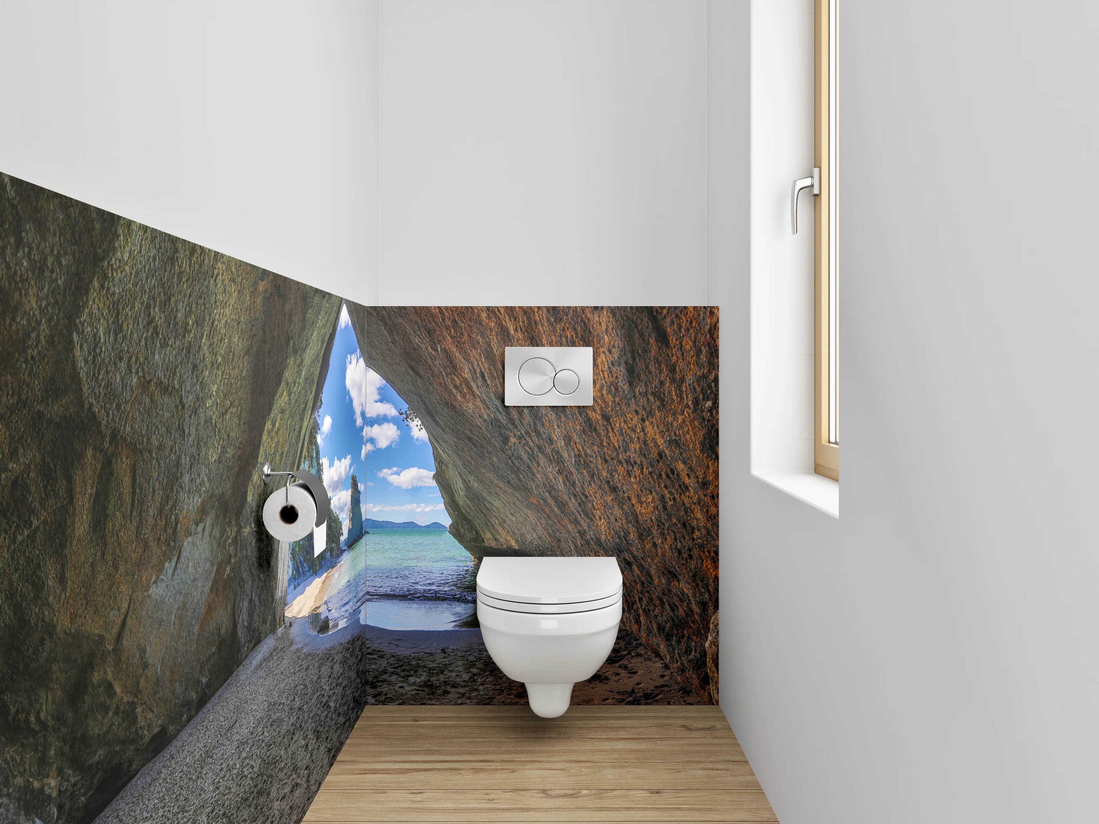 WC-Rückwand - Höhlenblick auf Traumstrand