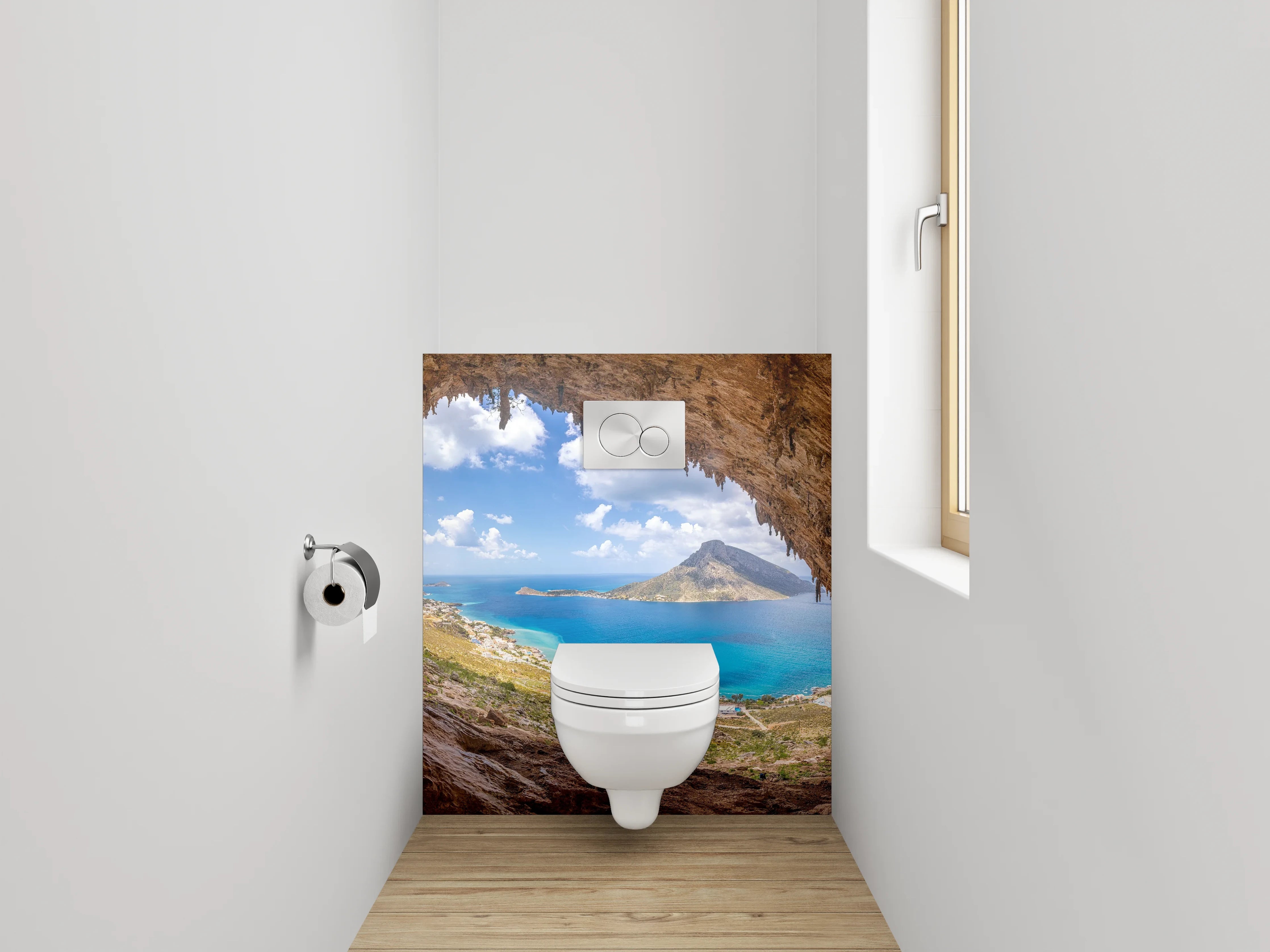 WC-Rückwand - Höhlenblick aufs azurblaue Meer