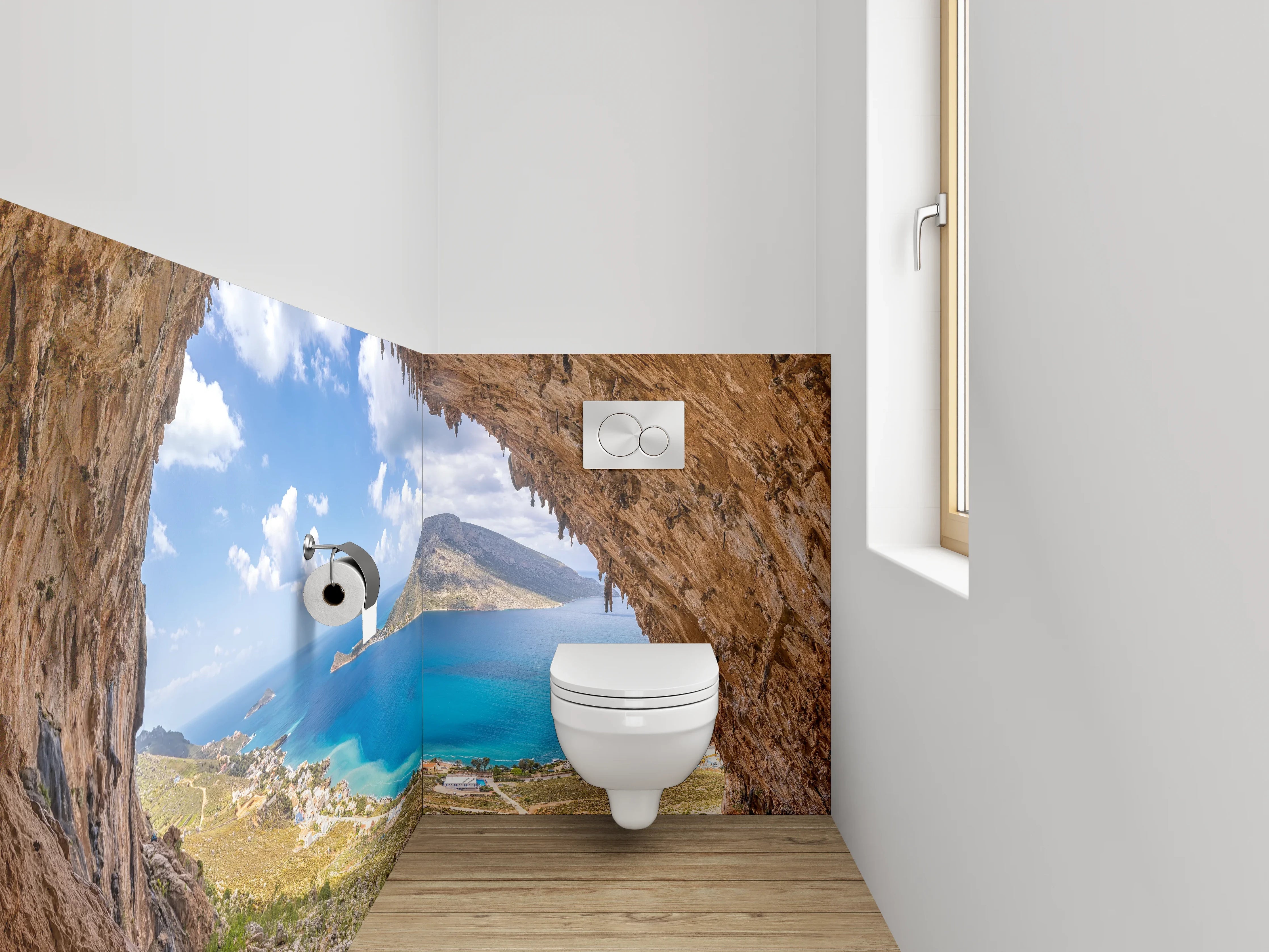 WC-Rückwand - Höhlenblick aufs azurblaue Meer