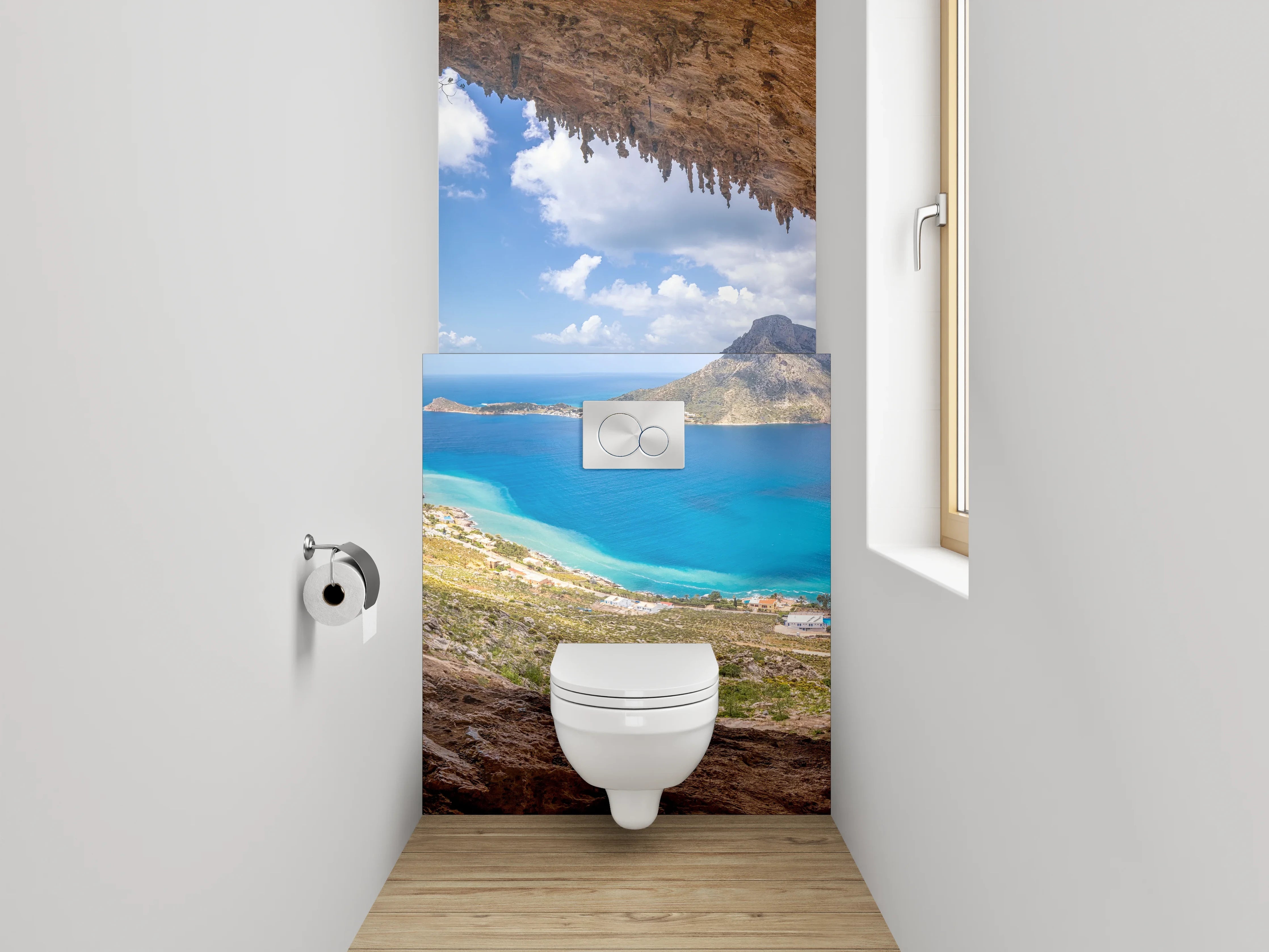 WC-Rückwand - Höhlenblick aufs azurblaue Meer