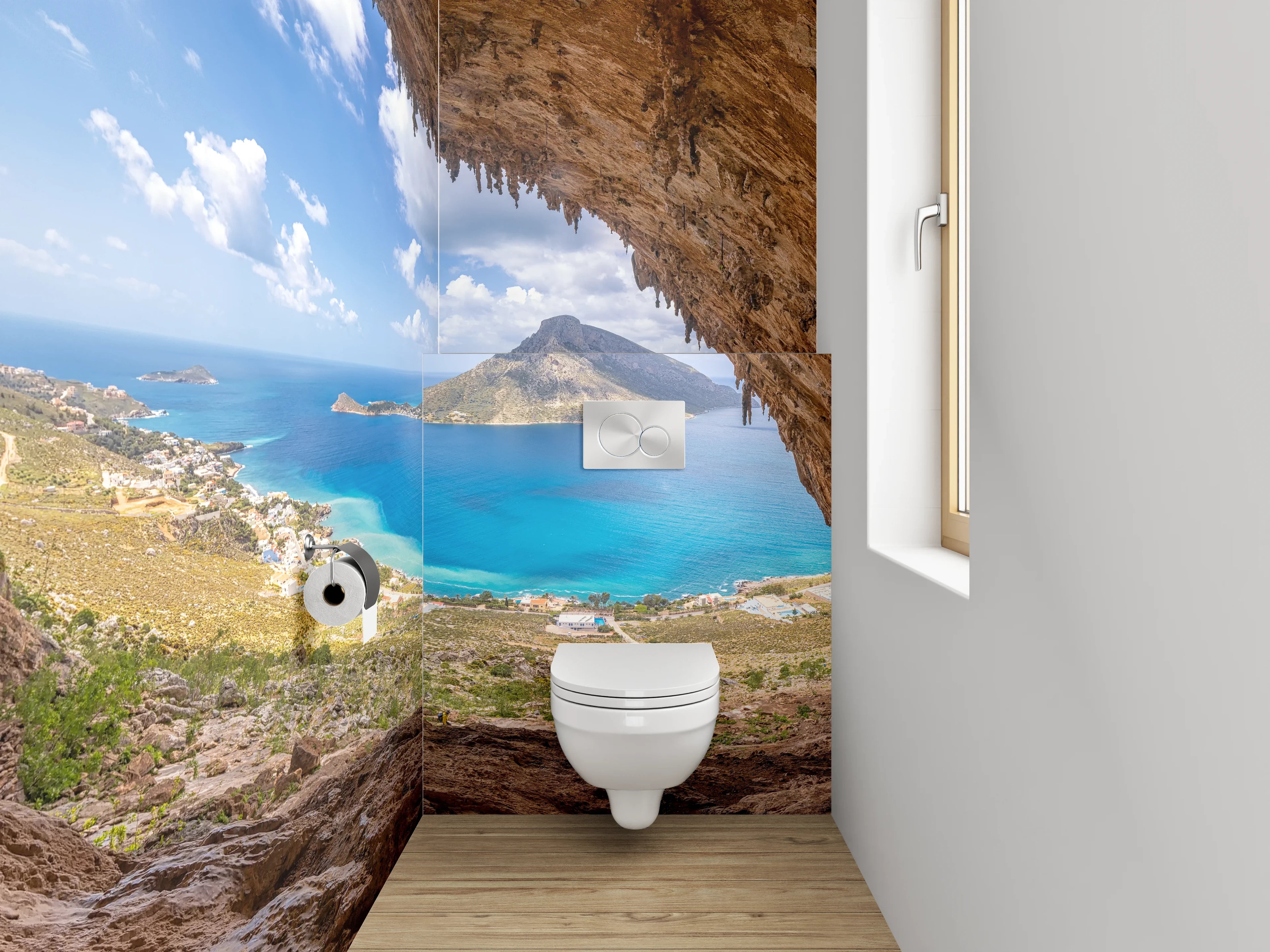 WC-Rückwand - Höhlenblick aufs azurblaue Meer