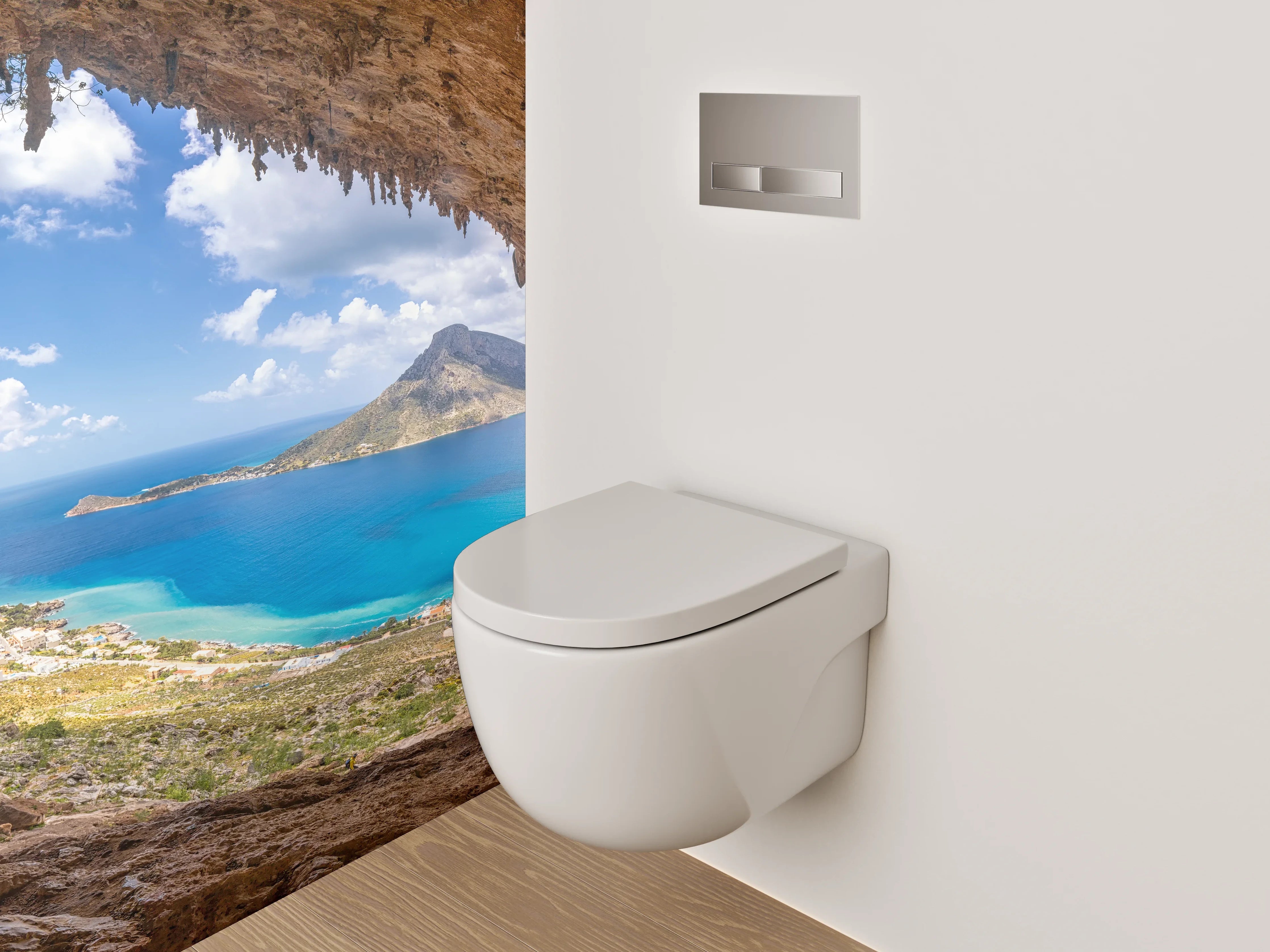 WC-Rückwand - Höhlenblick aufs azurblaue Meer