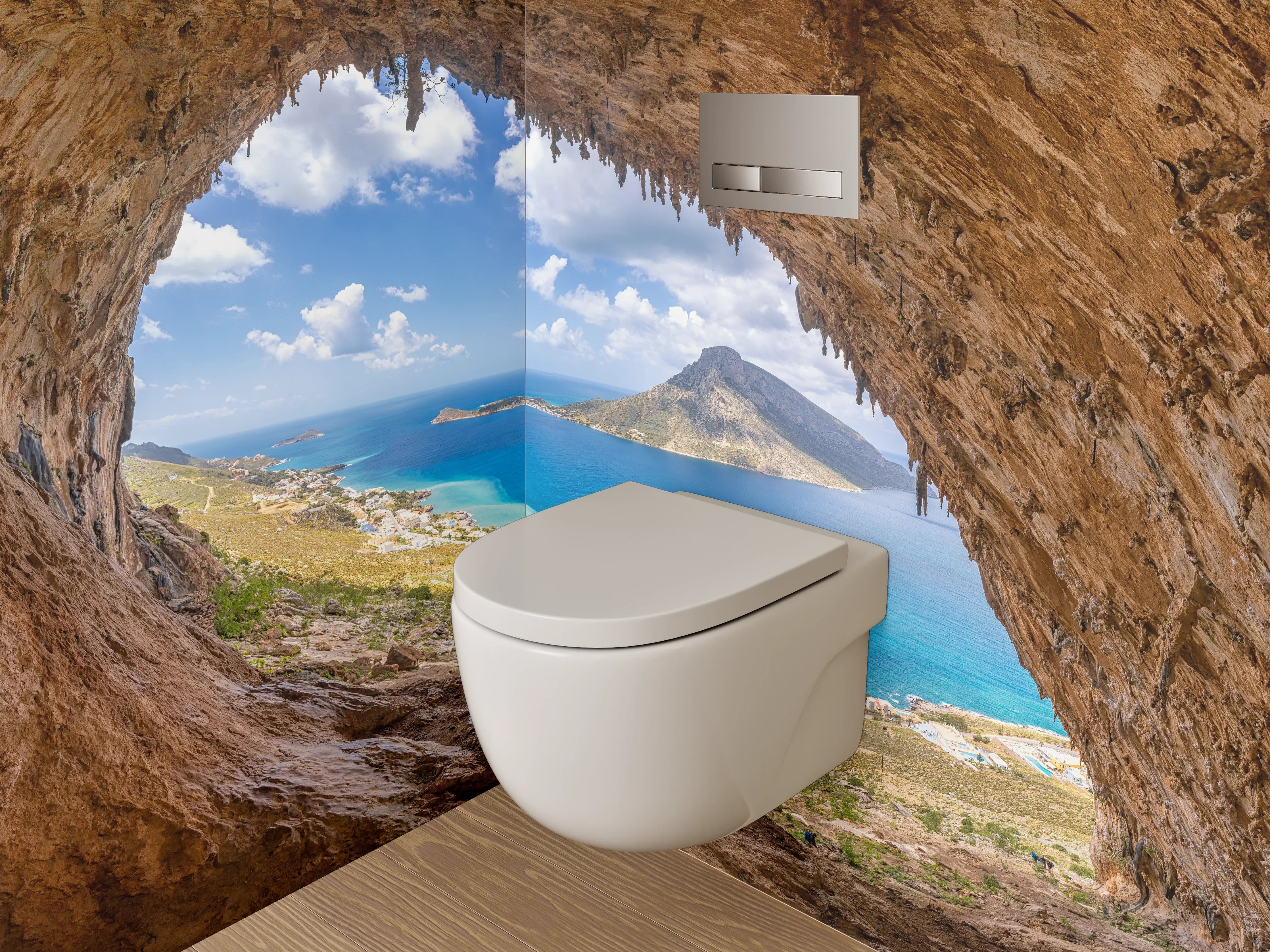 WC-Rückwand - Höhlenblick aufs azurblaue Meer
