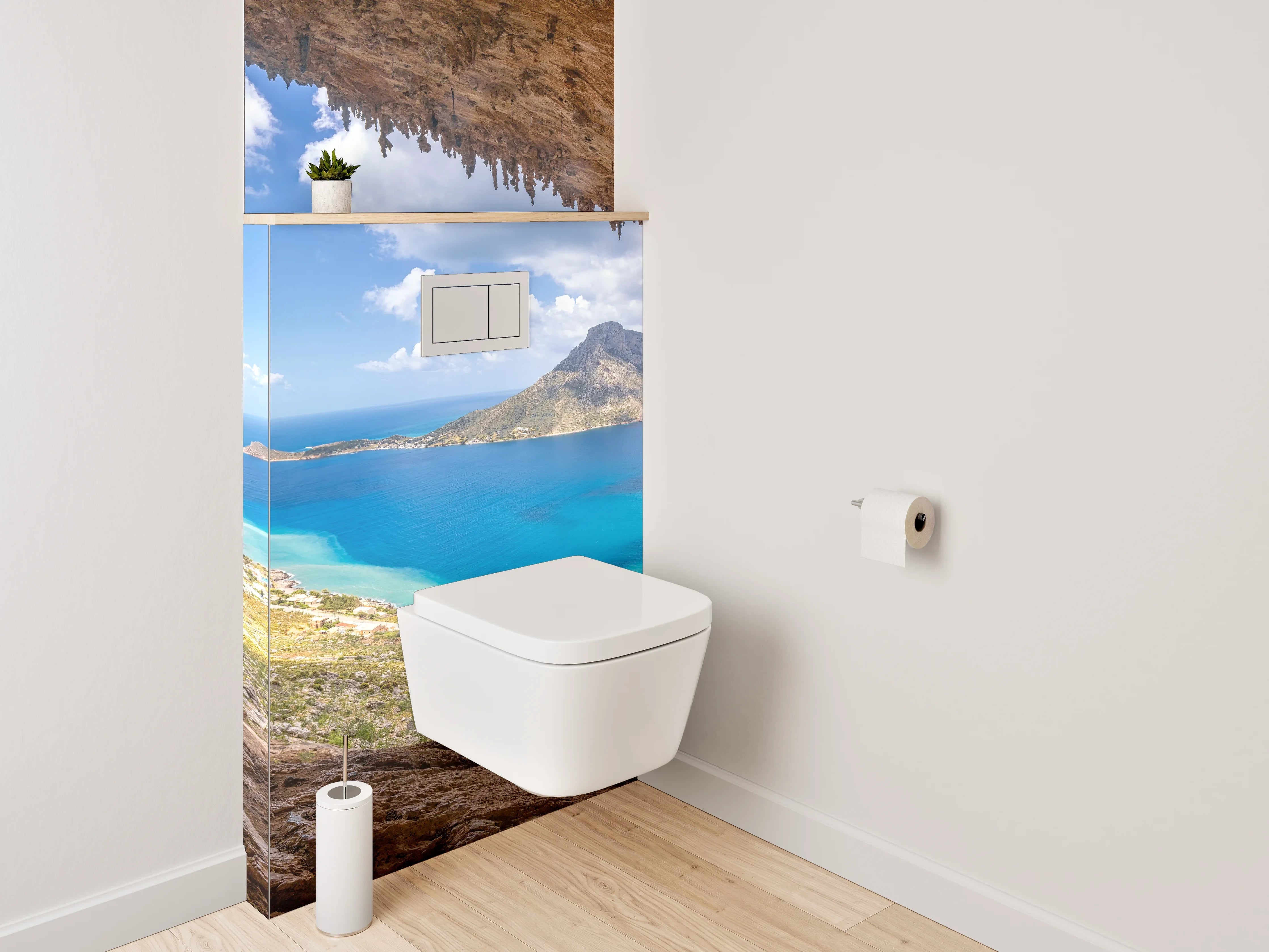 WC-Rückwand - Höhlenblick aufs azurblaue Meer