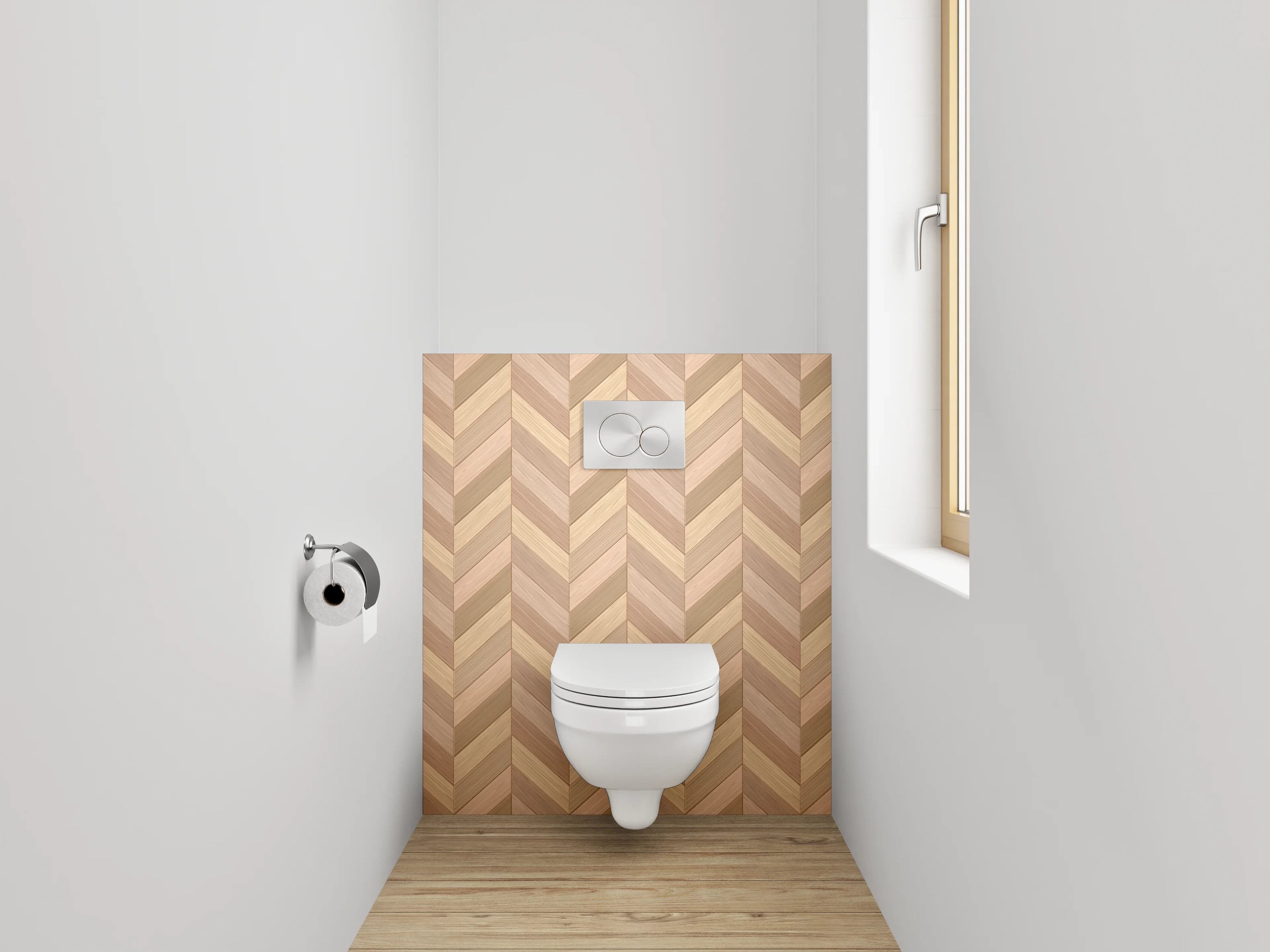 WC-Rückwand - Holz Fischgrät Muster Braun Beige