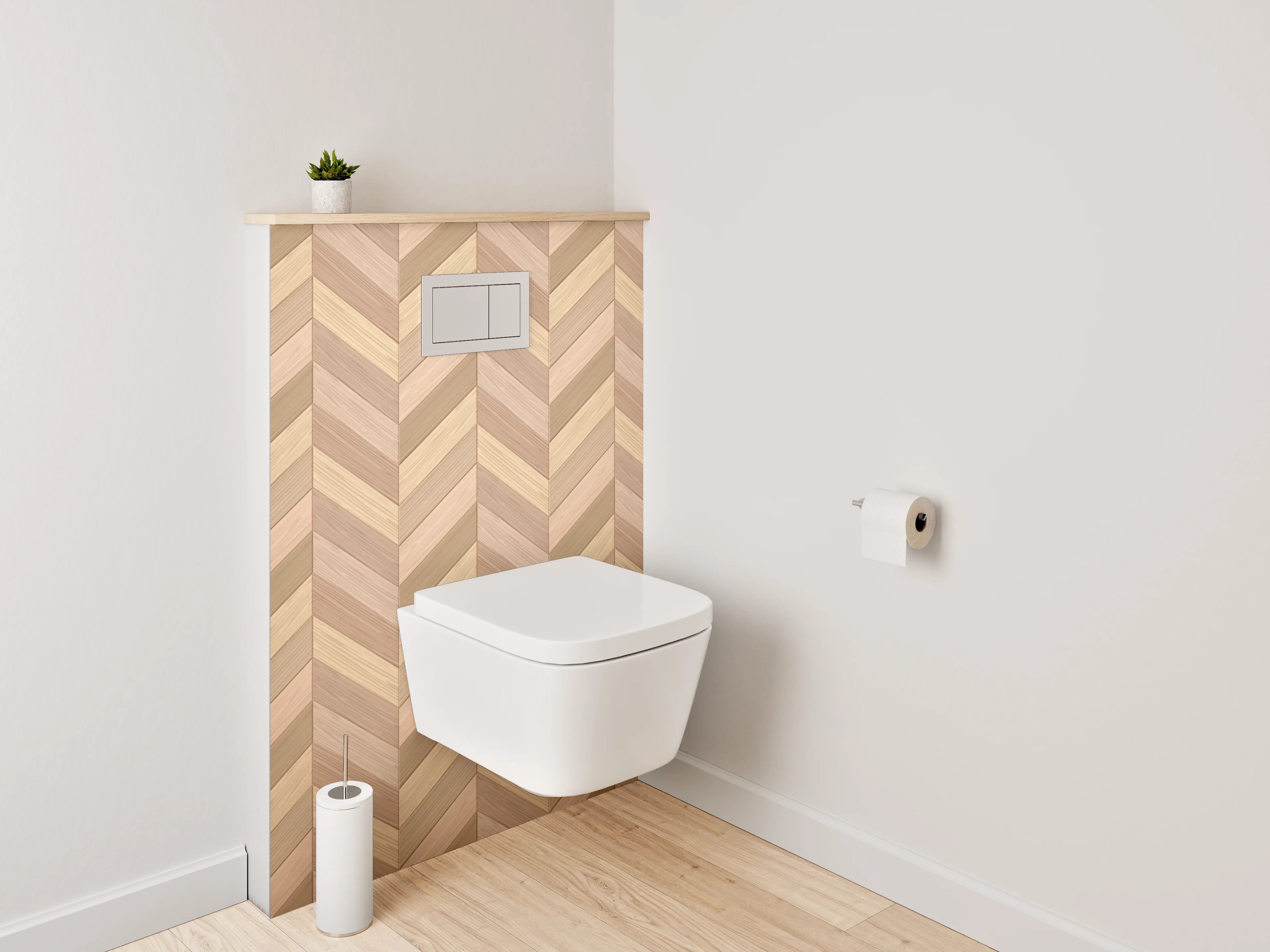 WC-Rückwand - Holz Fischgrät Muster Braun Beige