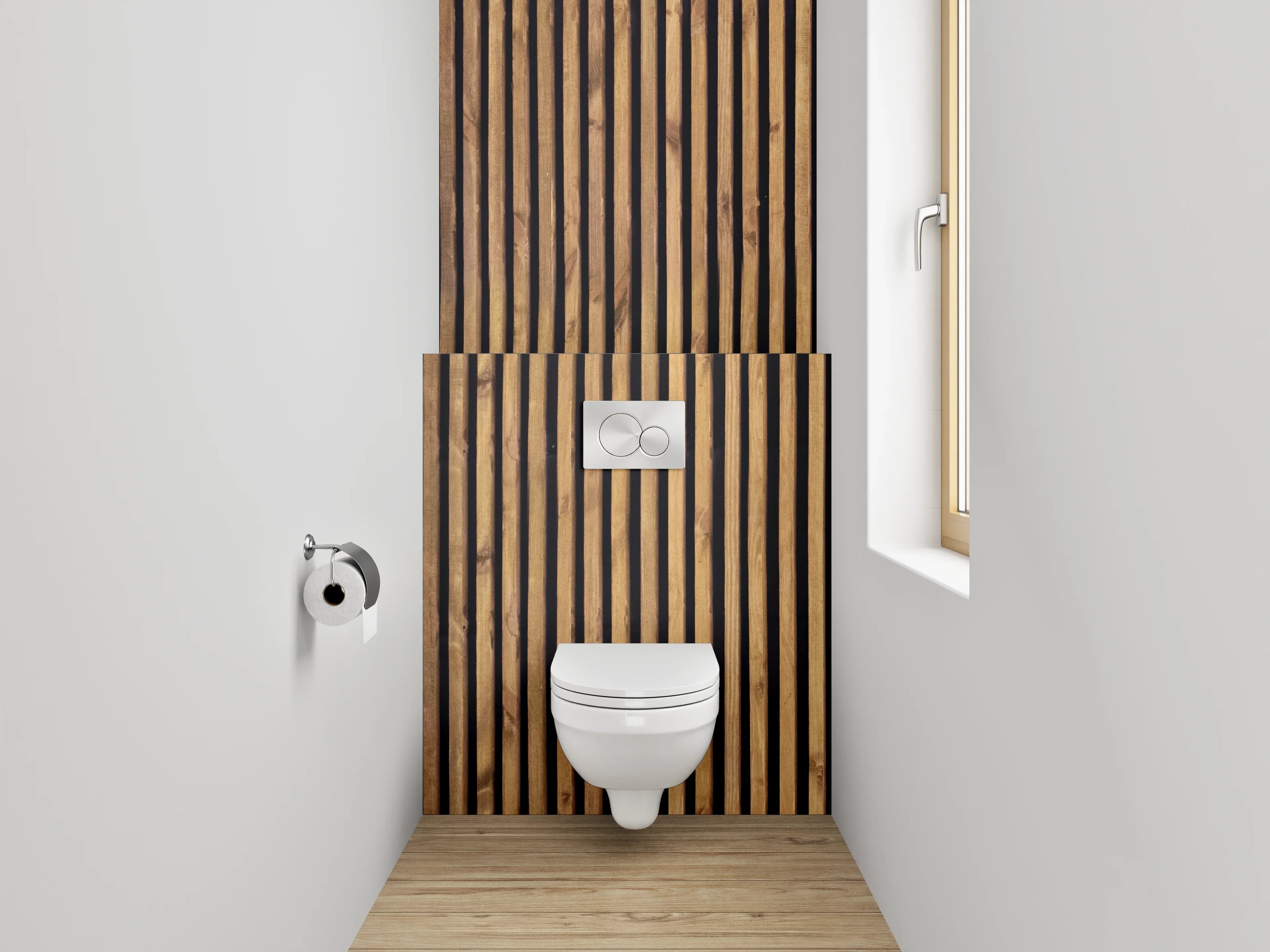 WC-Rückwand - Holz-Lamellen Muster Braun Schwarz