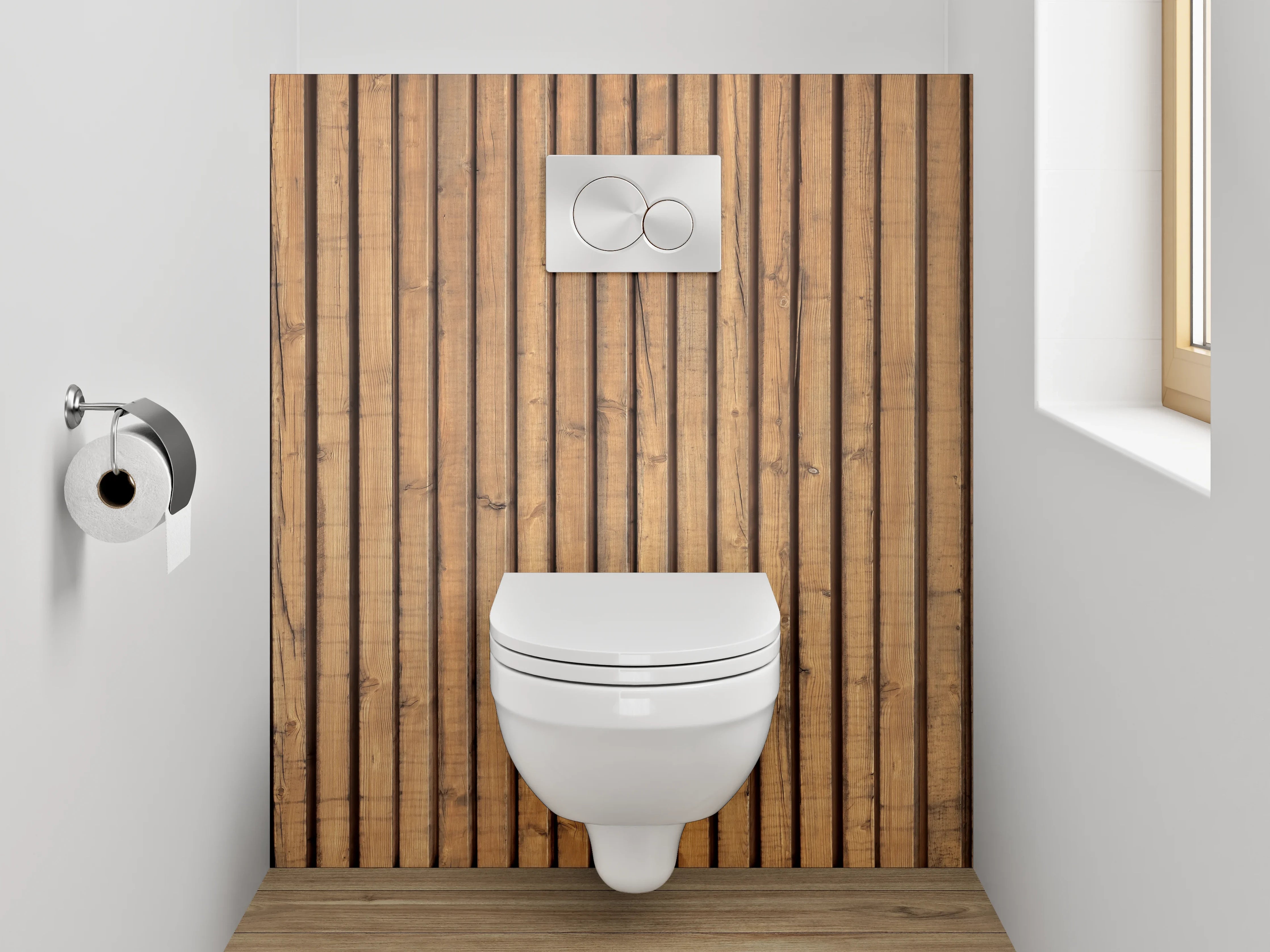 WC-Rückwand - Holzdekor mit parallelen Linien