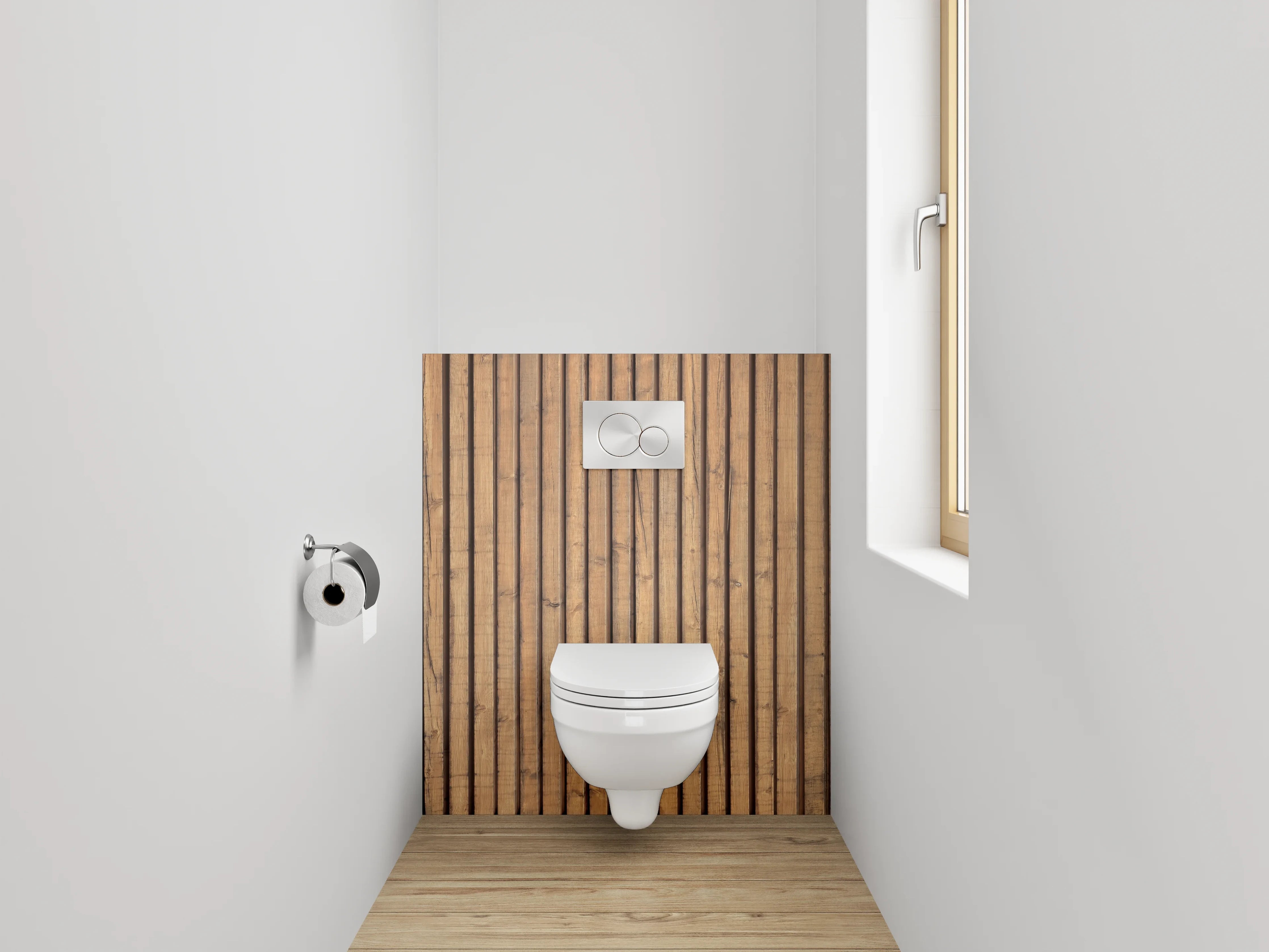 WC-Rückwand - Holzdekor mit parallelen Linien