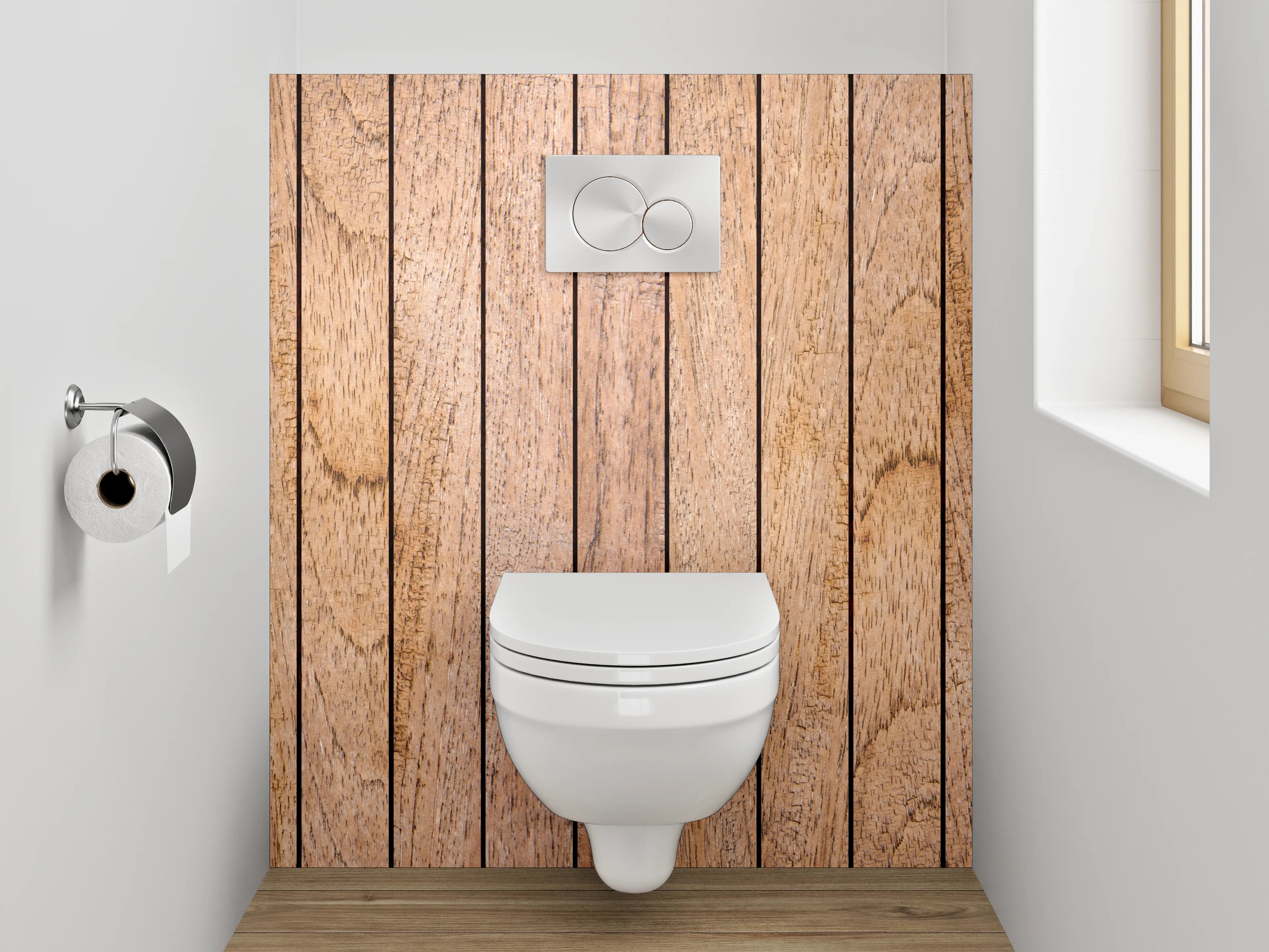 WC-Rückwand - Holzdielen in warmem Farbton