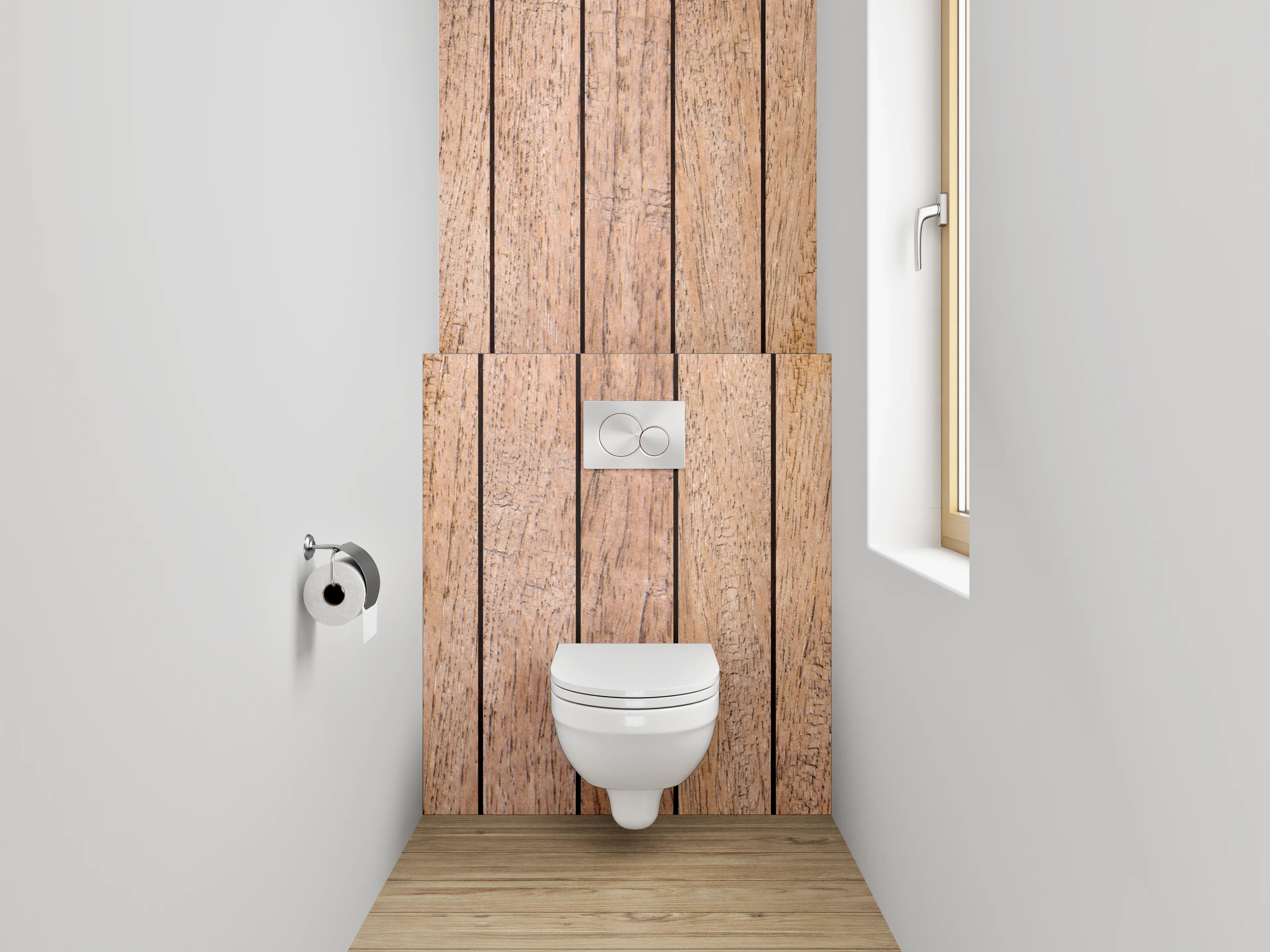 WC-Rückwand - Holzdielen in warmem Farbton