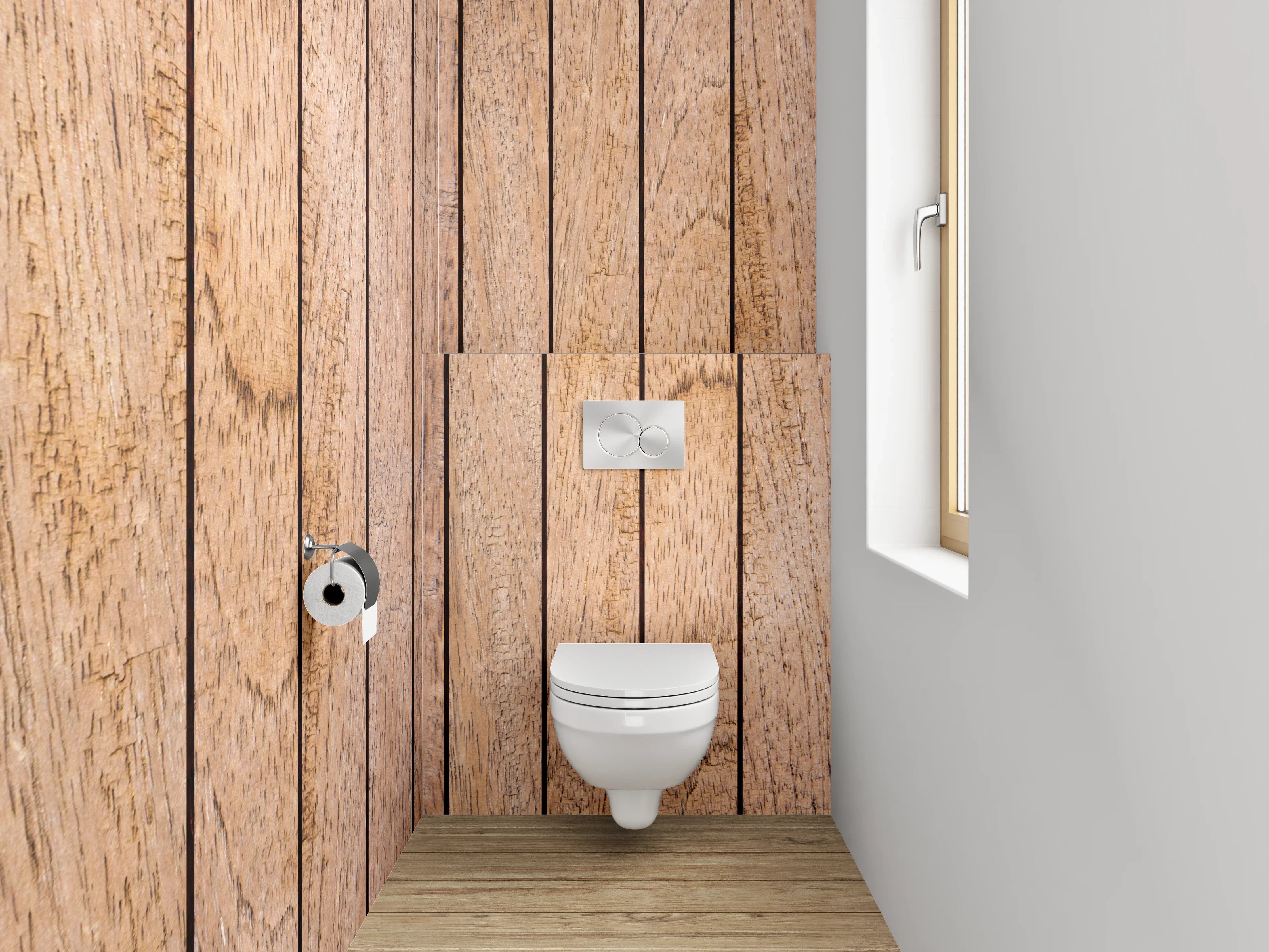 WC-Rückwand - Holzdielen in warmem Farbton