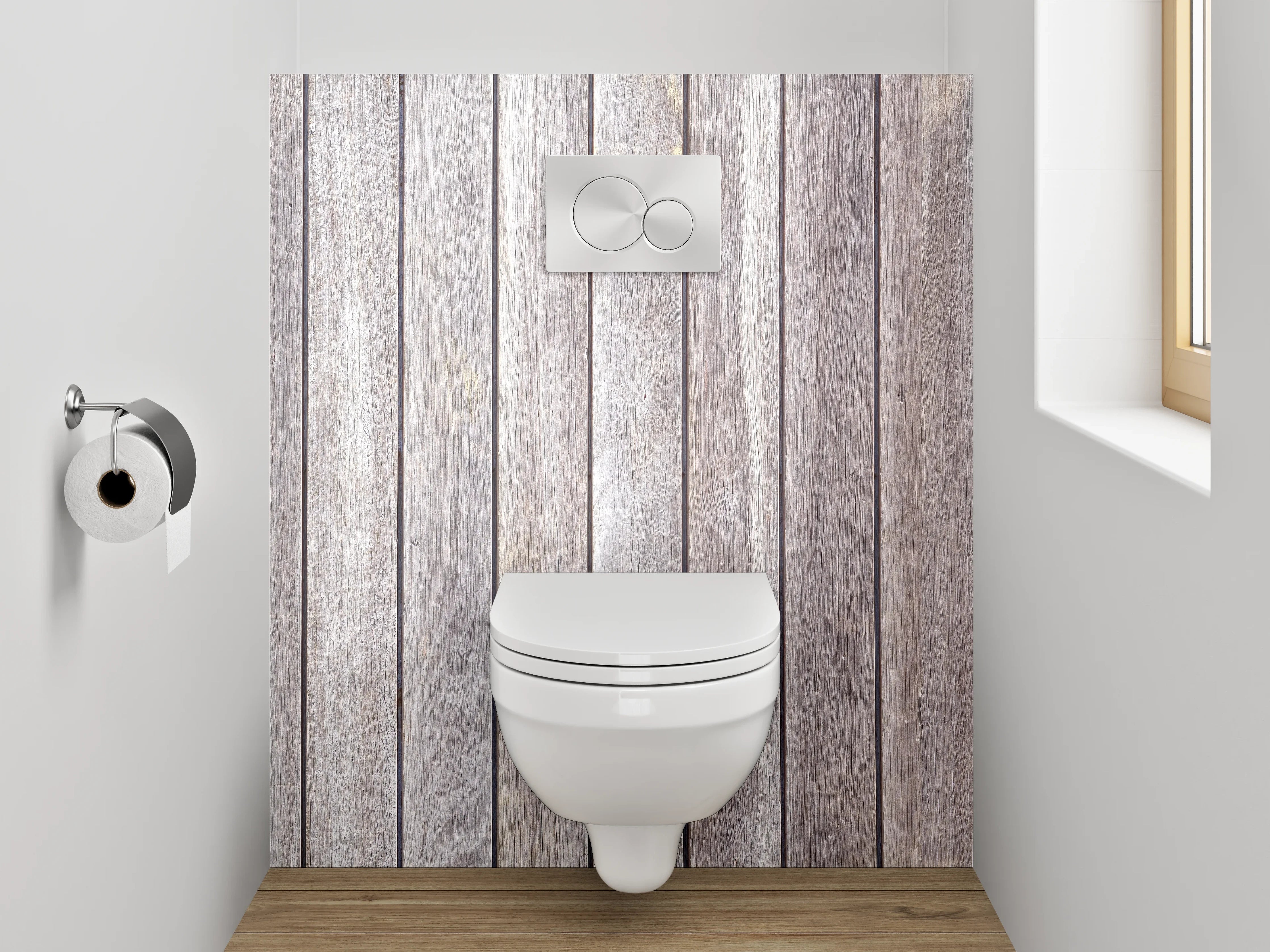 WC-Rückwand - Holzlatten Weiß Grau Modern
