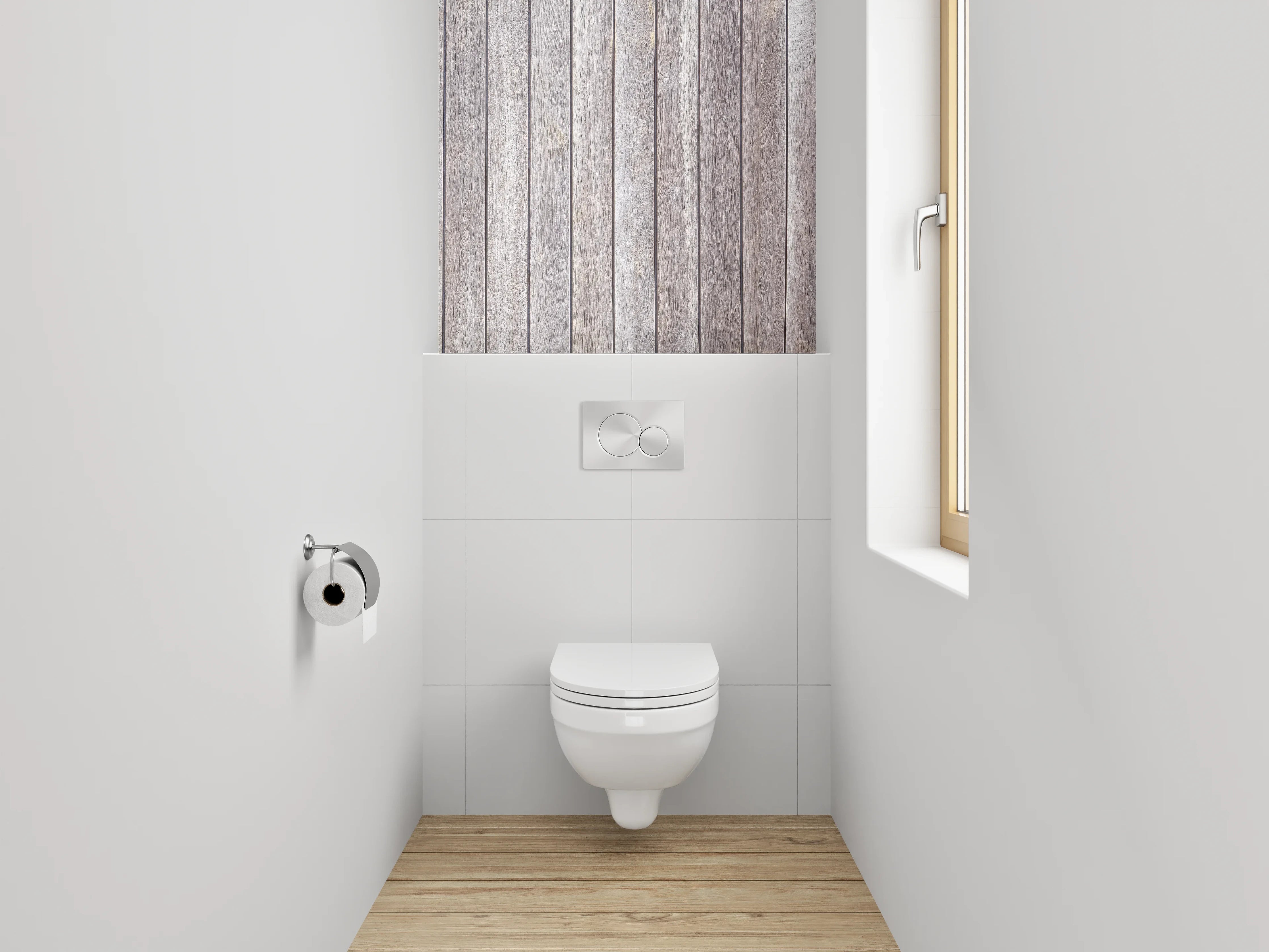 WC-Rückwand - Holzlatten Weiß Grau Modern
