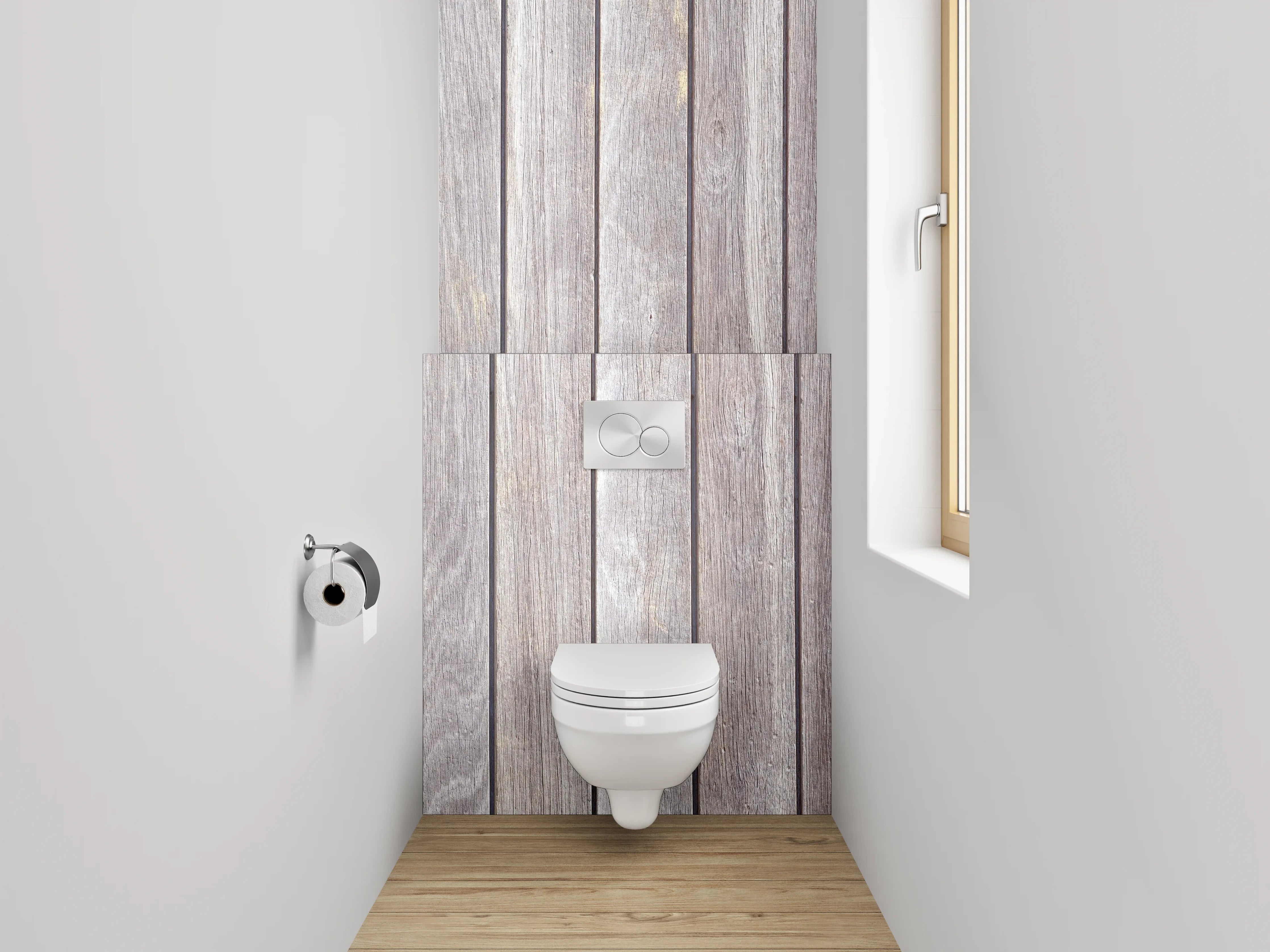 WC-Rückwand - Holzlatten Weiß Grau Modern