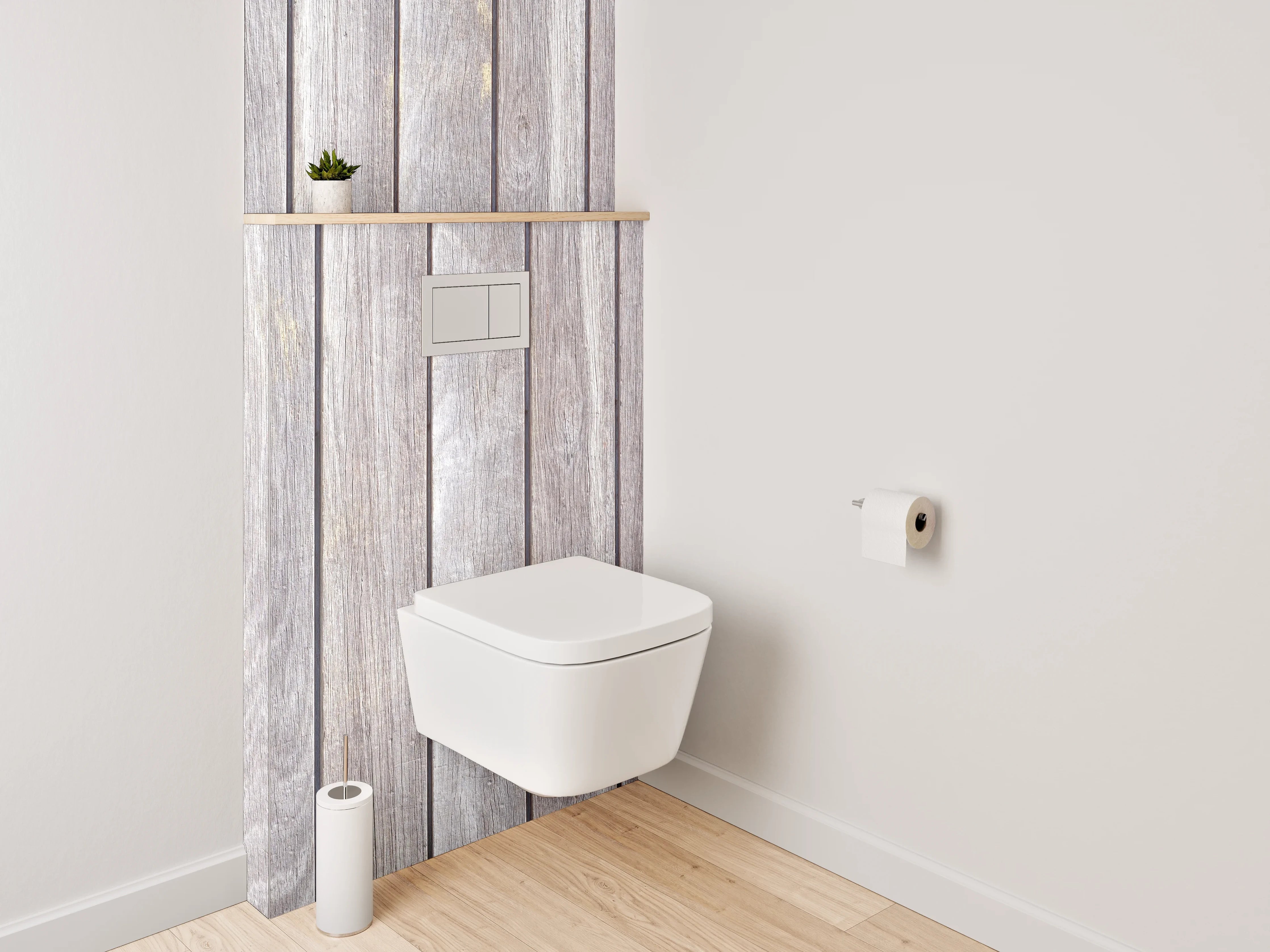 WC-Rückwand - Holzlatten Weiß Grau Modern