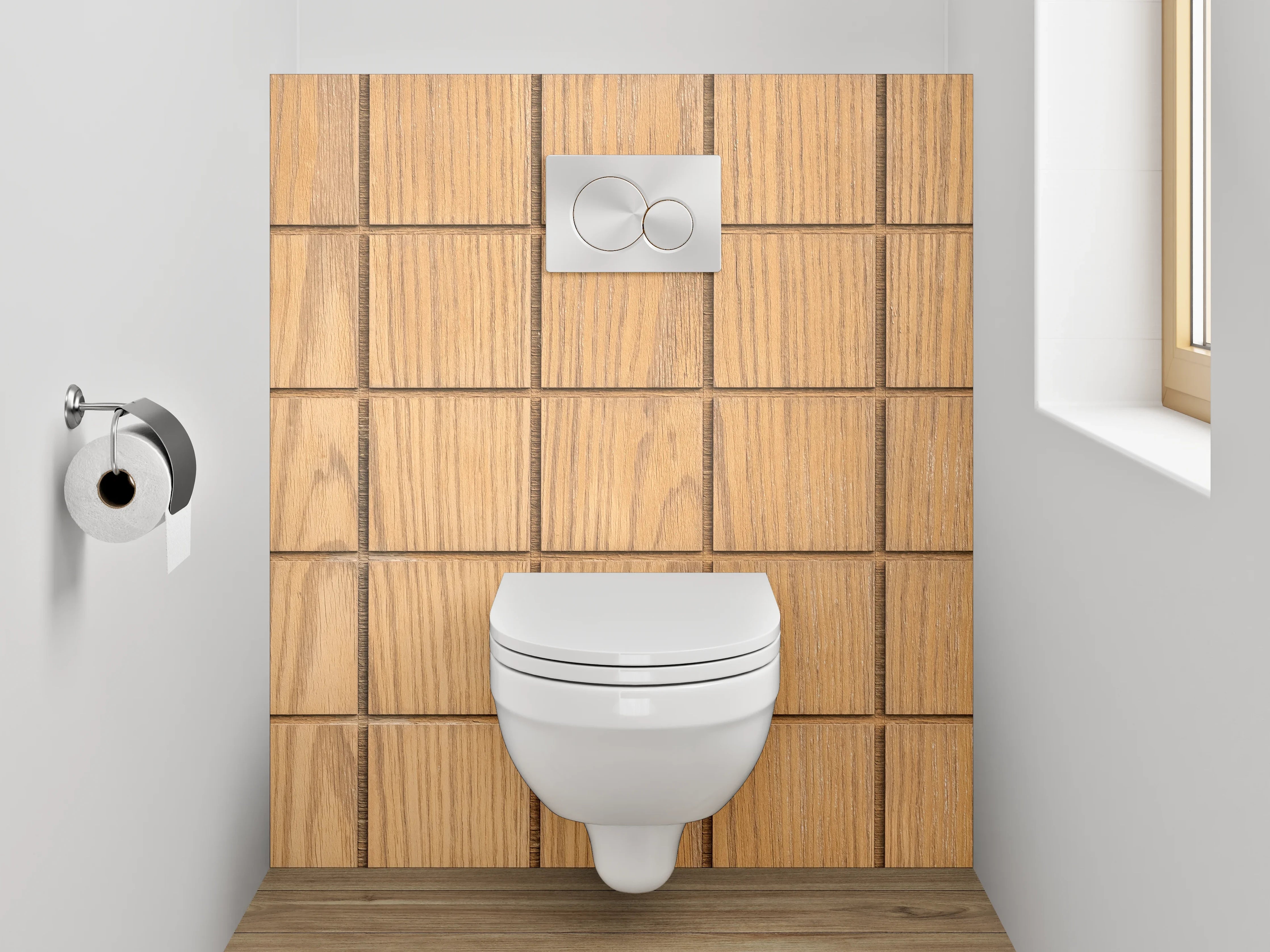 WC-Rückwand - Holzoptik Fliesen Quadratmuster