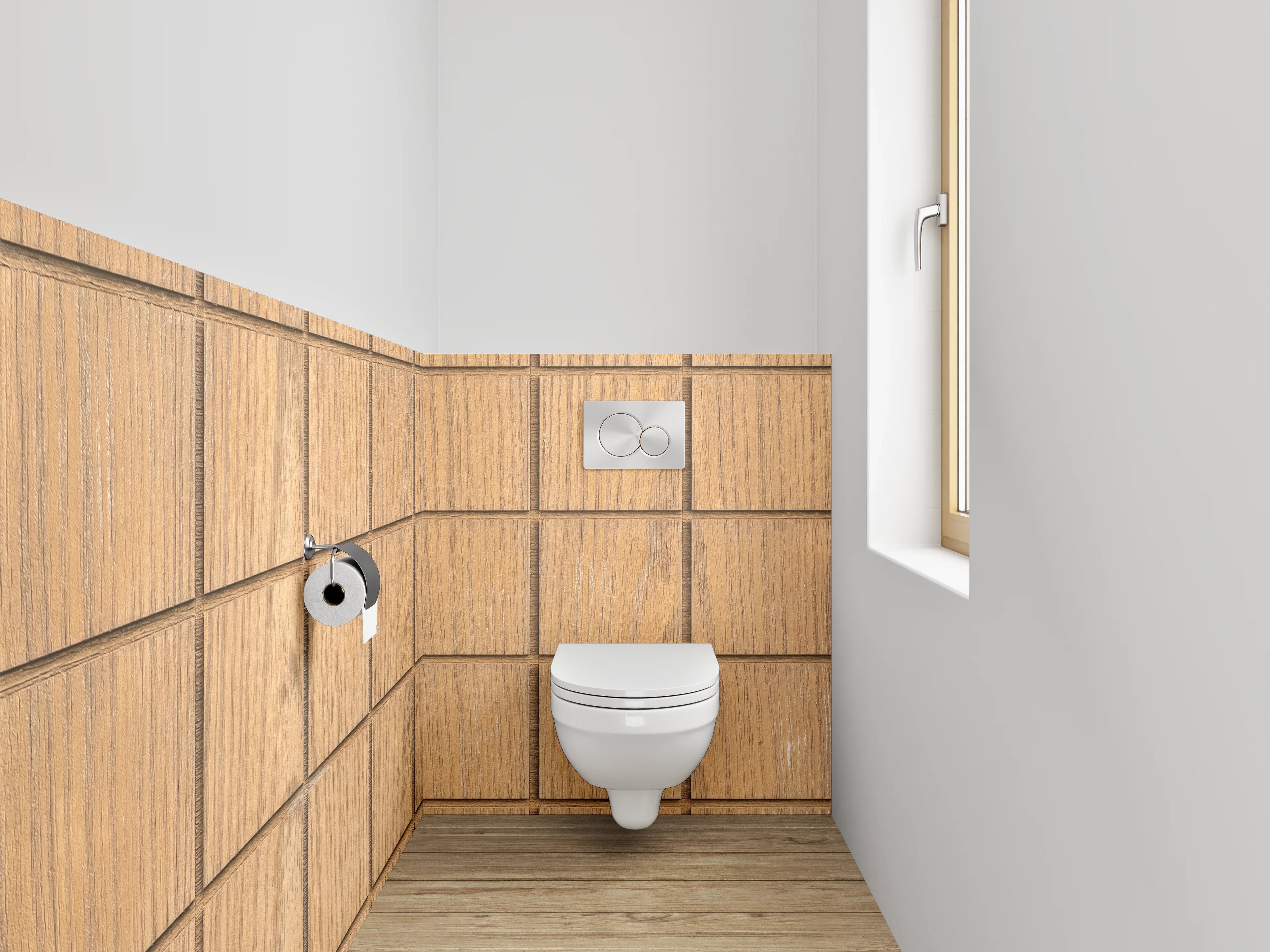 WC-Rückwand - Holzoptik Fliesen Quadratmuster