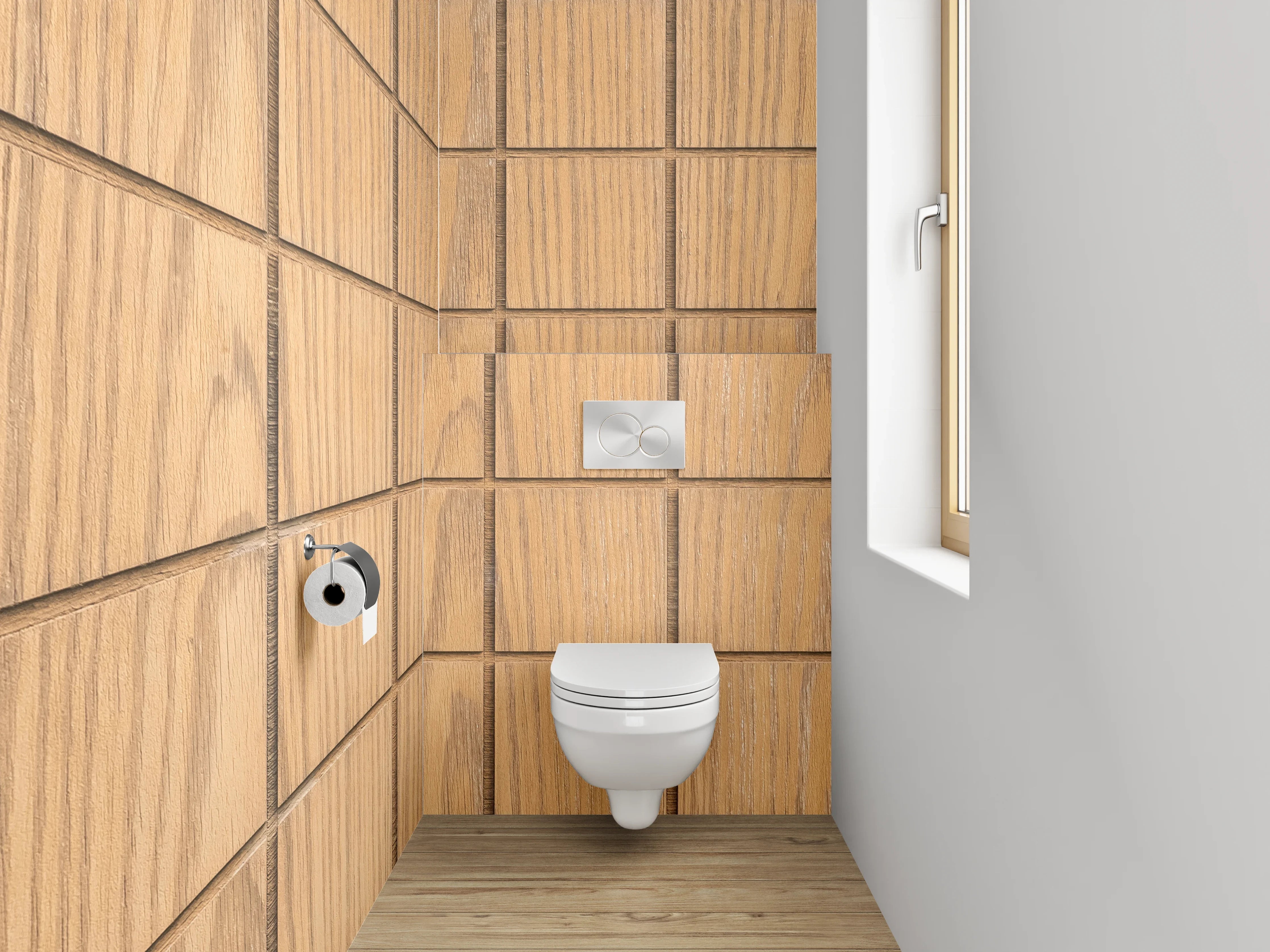 WC-Rückwand - Holzoptik Fliesen Quadratmuster