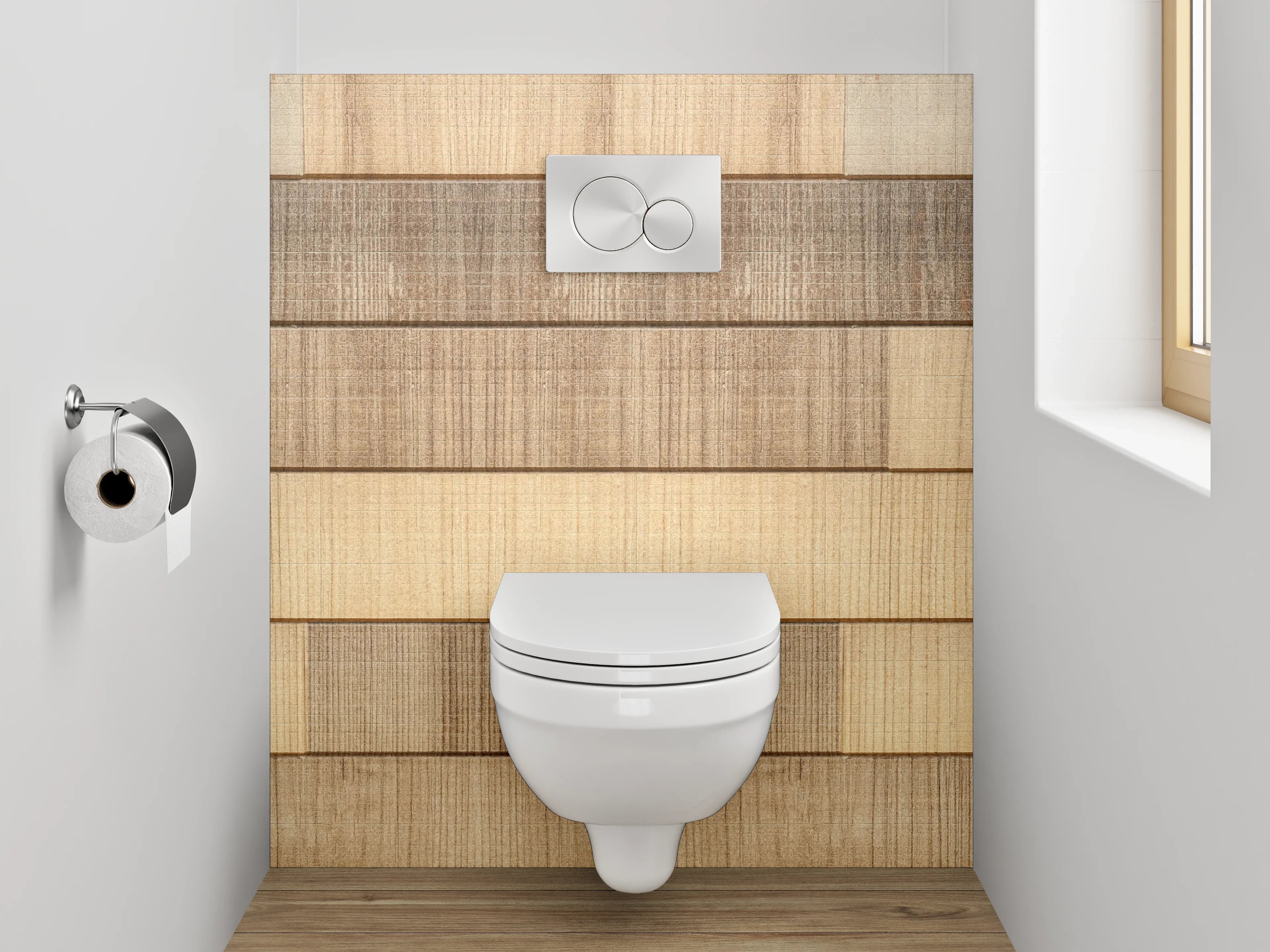 WC-Rückwand - Holzoptik Fliesenmuster Braun Beige