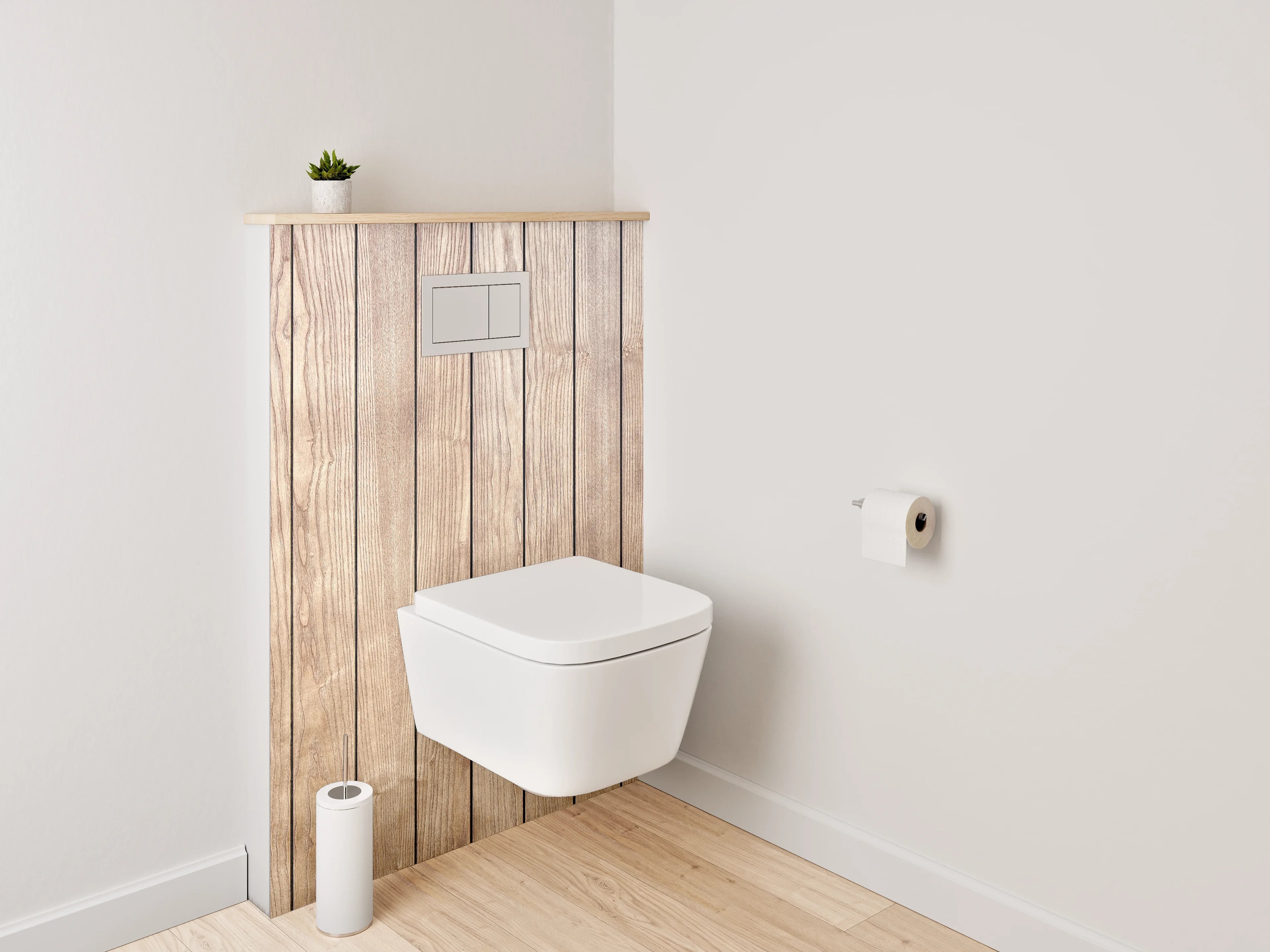 WC-Rückwand - Holzoptik auf Bodenfliesen