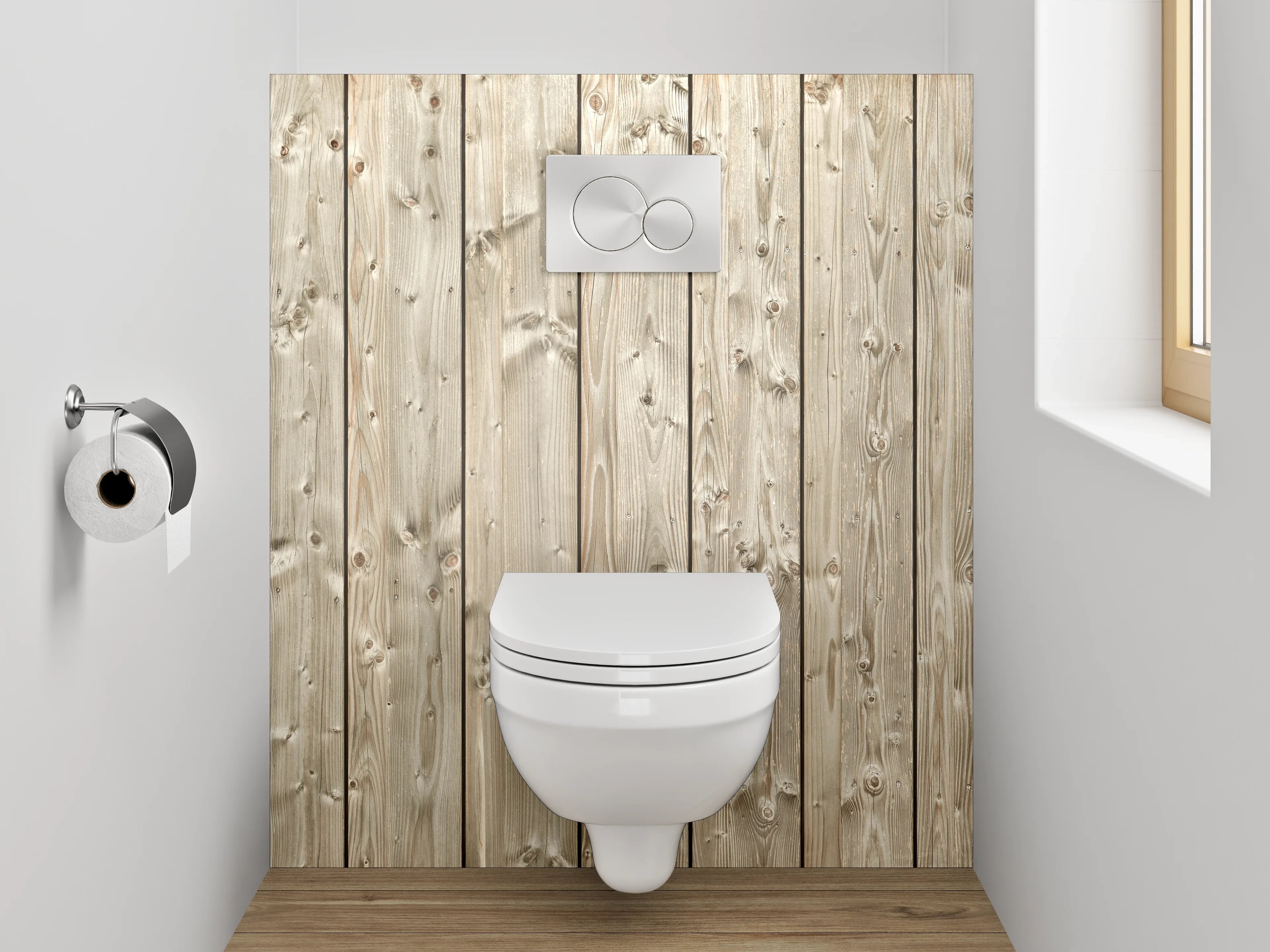 WC-Rückwand - Holzpaneele in natürlicher Optik
