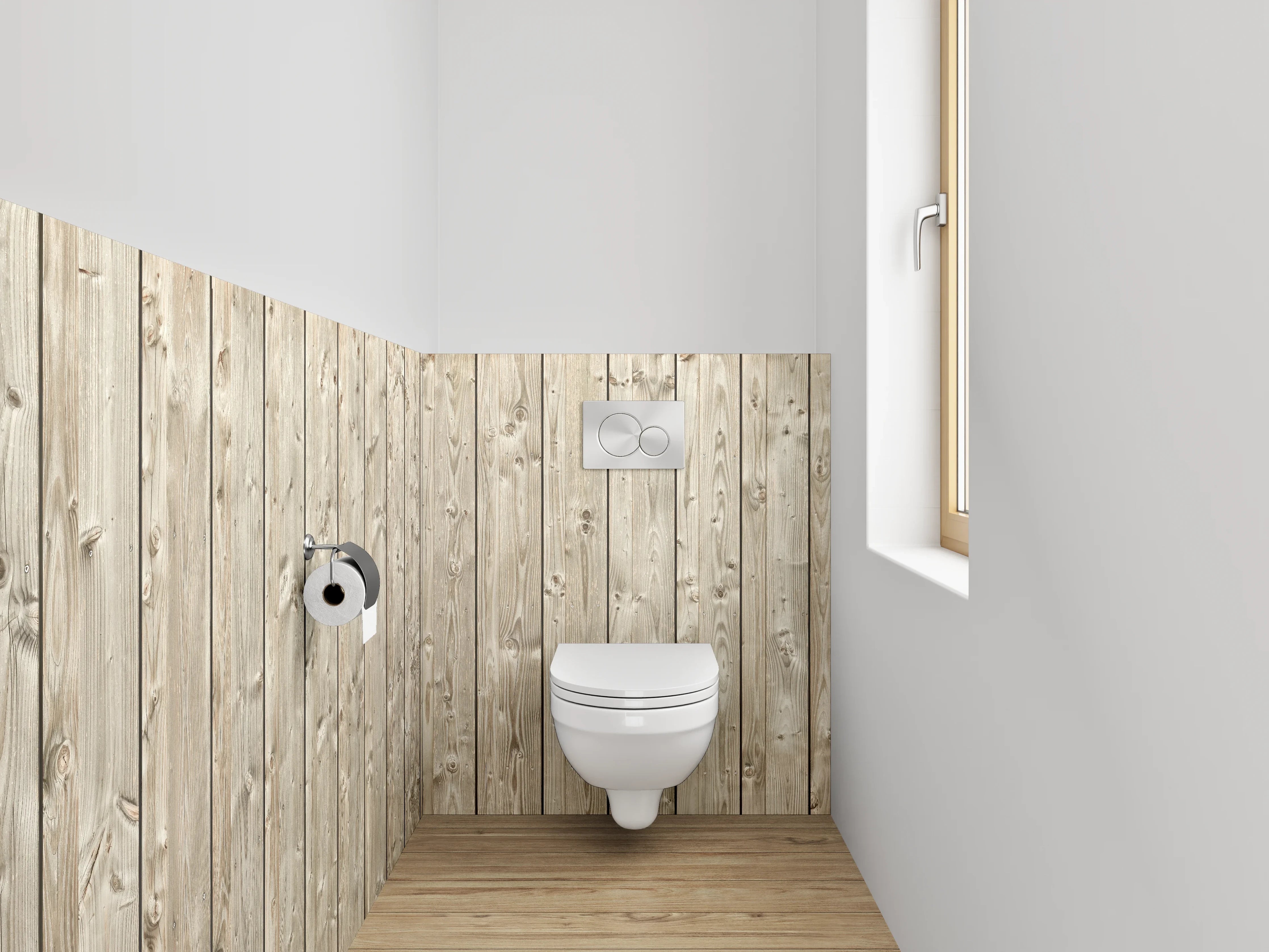 WC-Rückwand - Holzpaneele in natürlicher Optik
