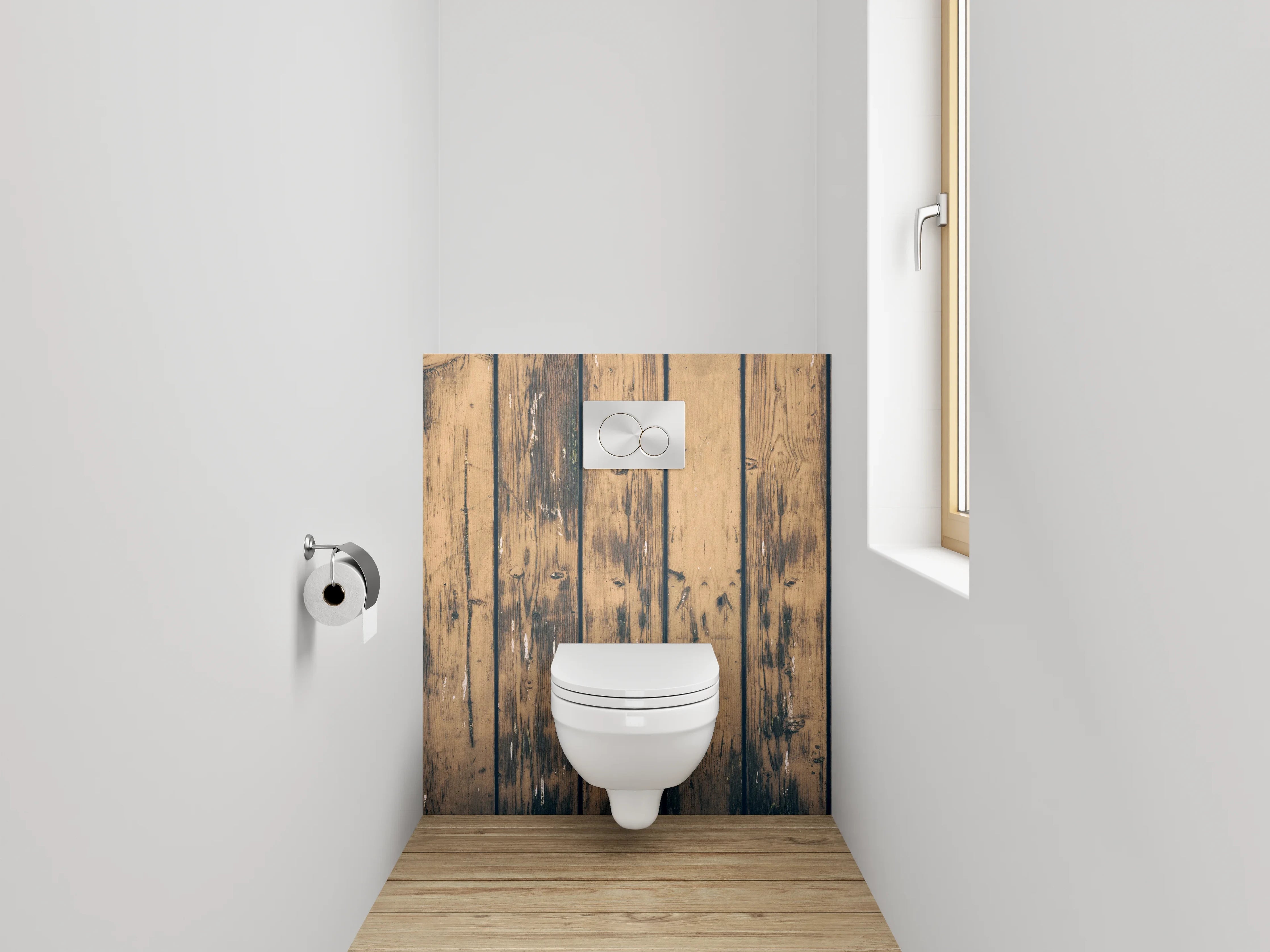 WC-Rückwand - Holzpaneele mit natürlicher Maserung