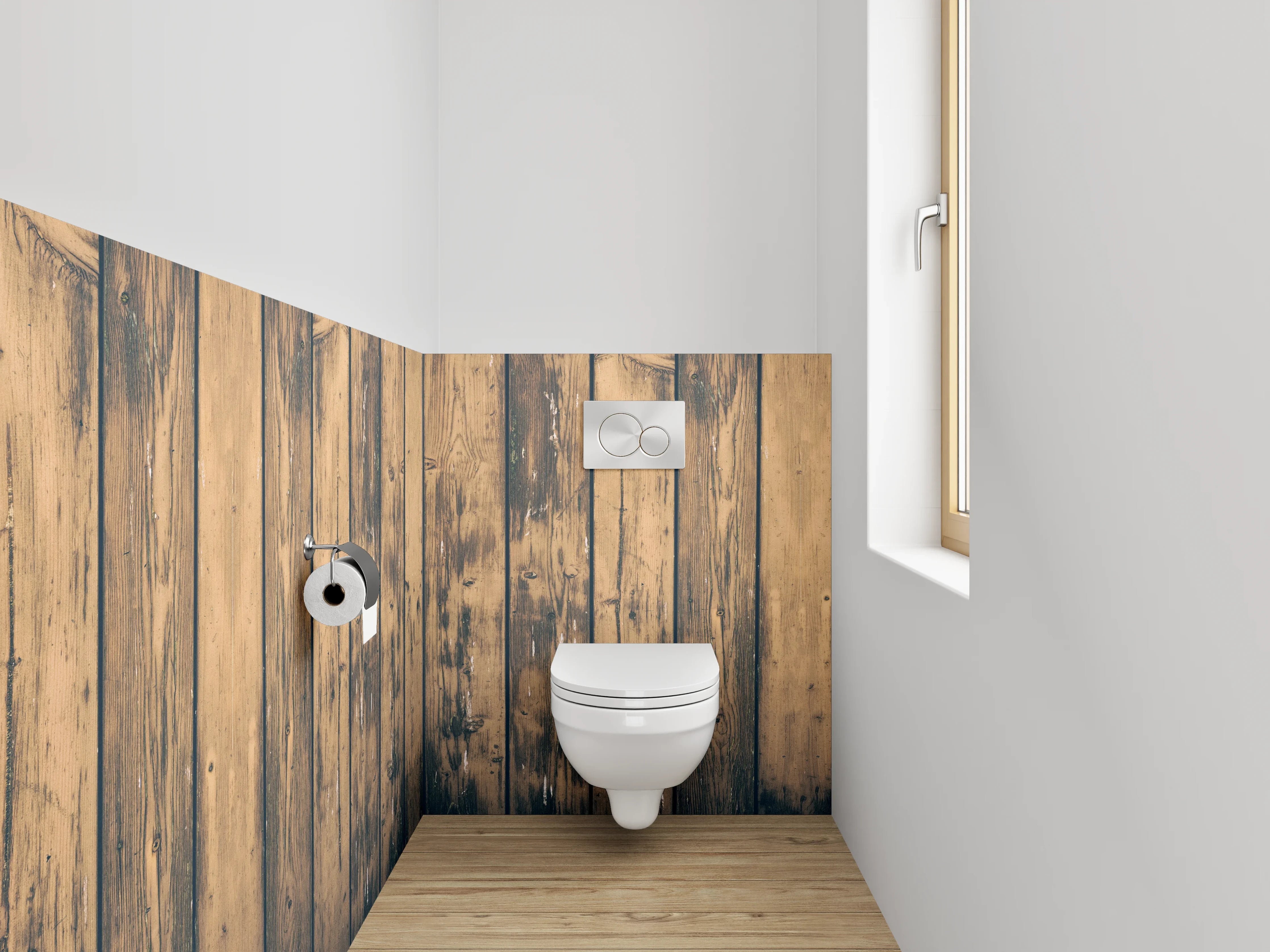 WC-Rückwand - Holzpaneele mit natürlicher Maserung