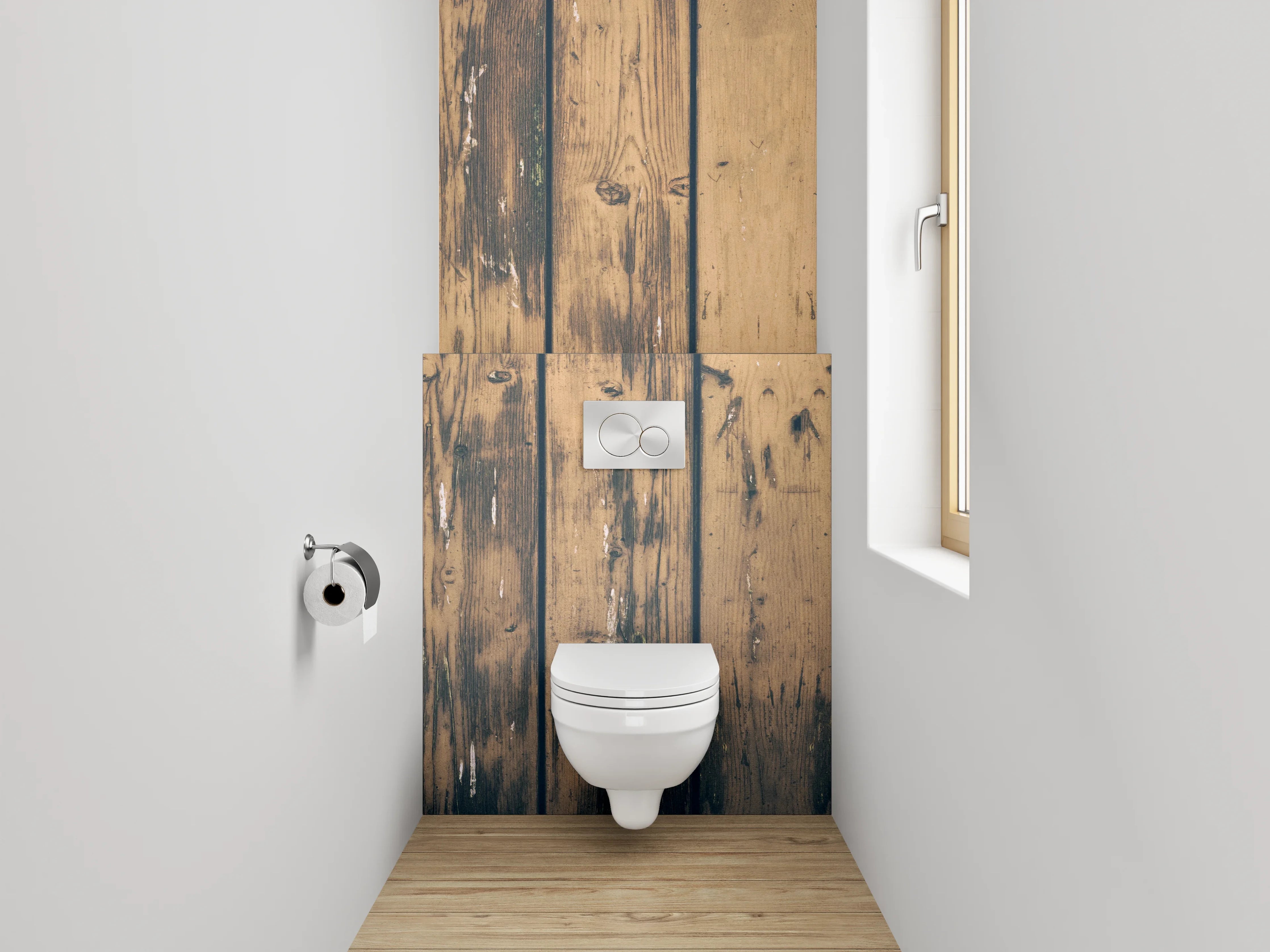 WC-Rückwand - Holzpaneele mit natürlicher Maserung