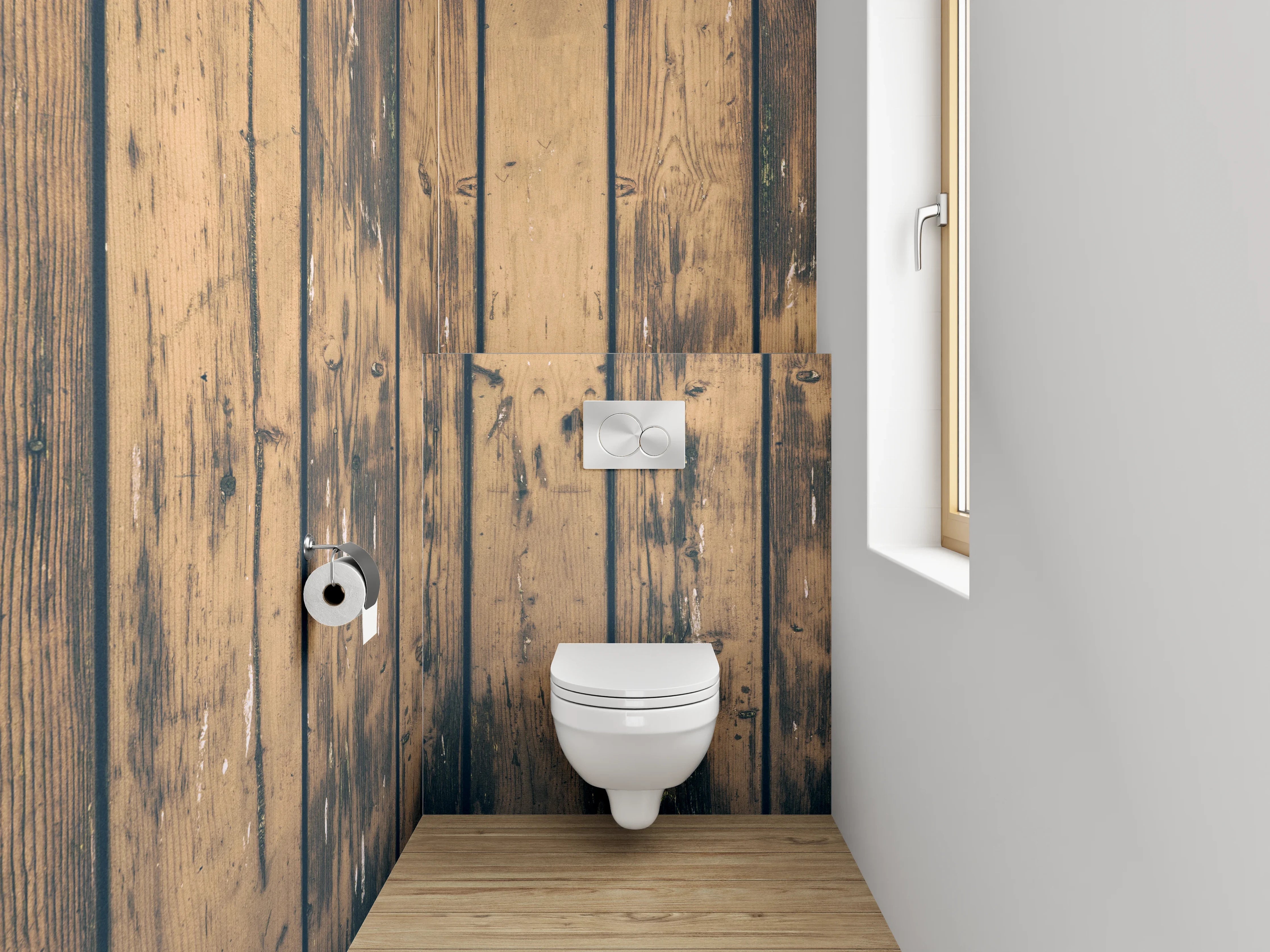 WC-Rückwand - Holzpaneele mit natürlicher Maserung