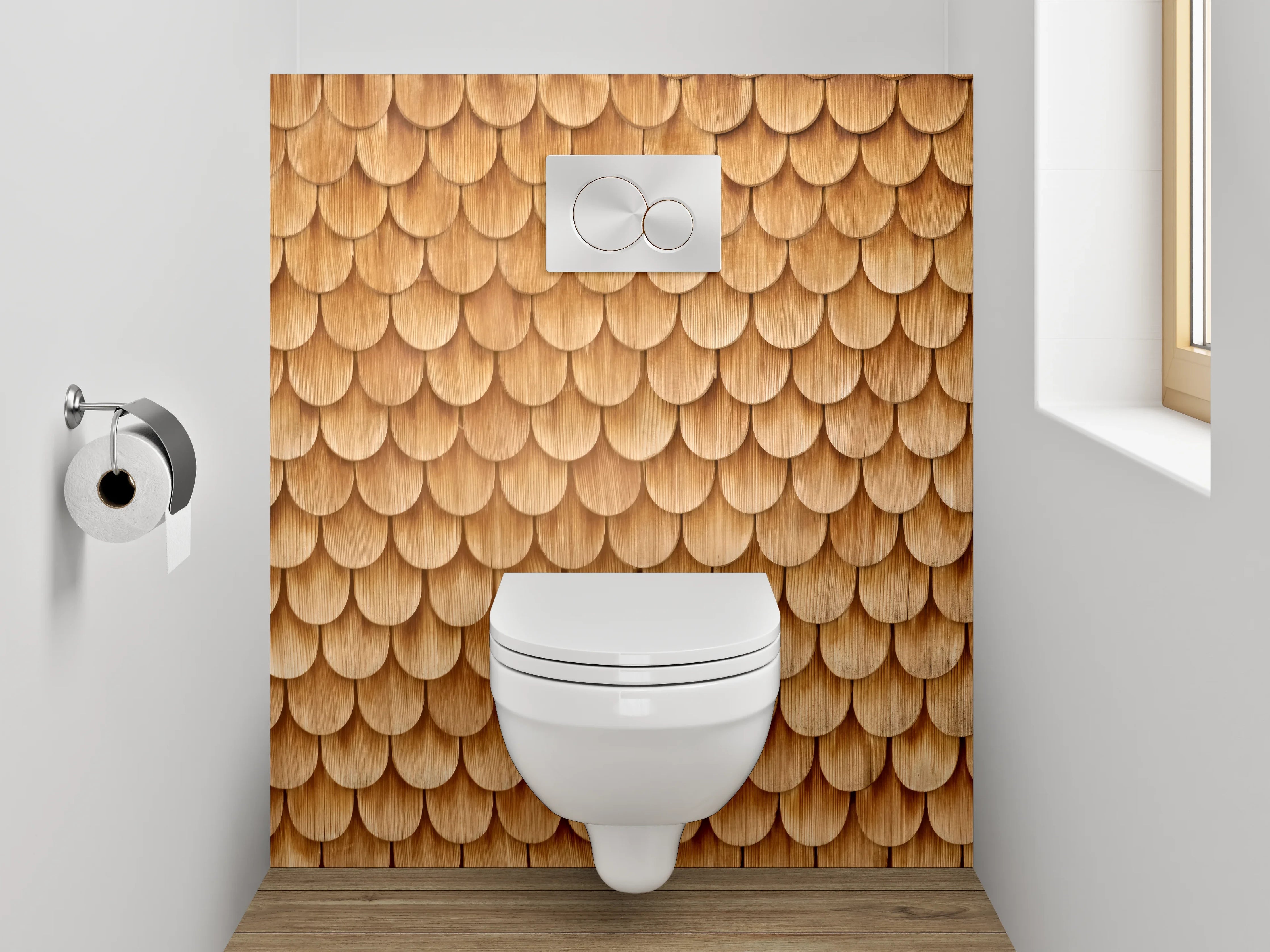 WC-Rückwand - Holzschindel-Muster in warmem Braun