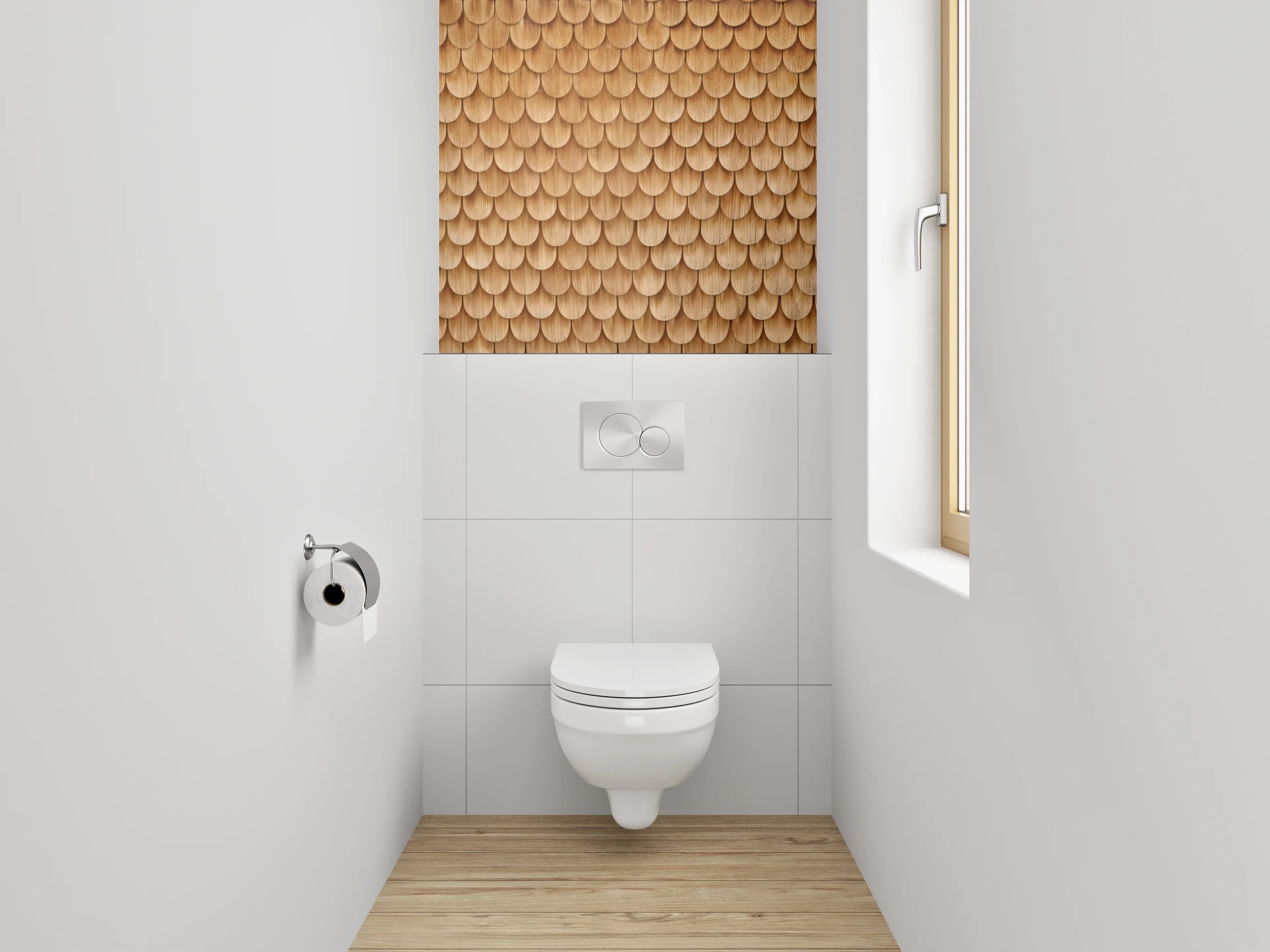 WC-Rückwand - Holzschindel-Muster in warmem Braun