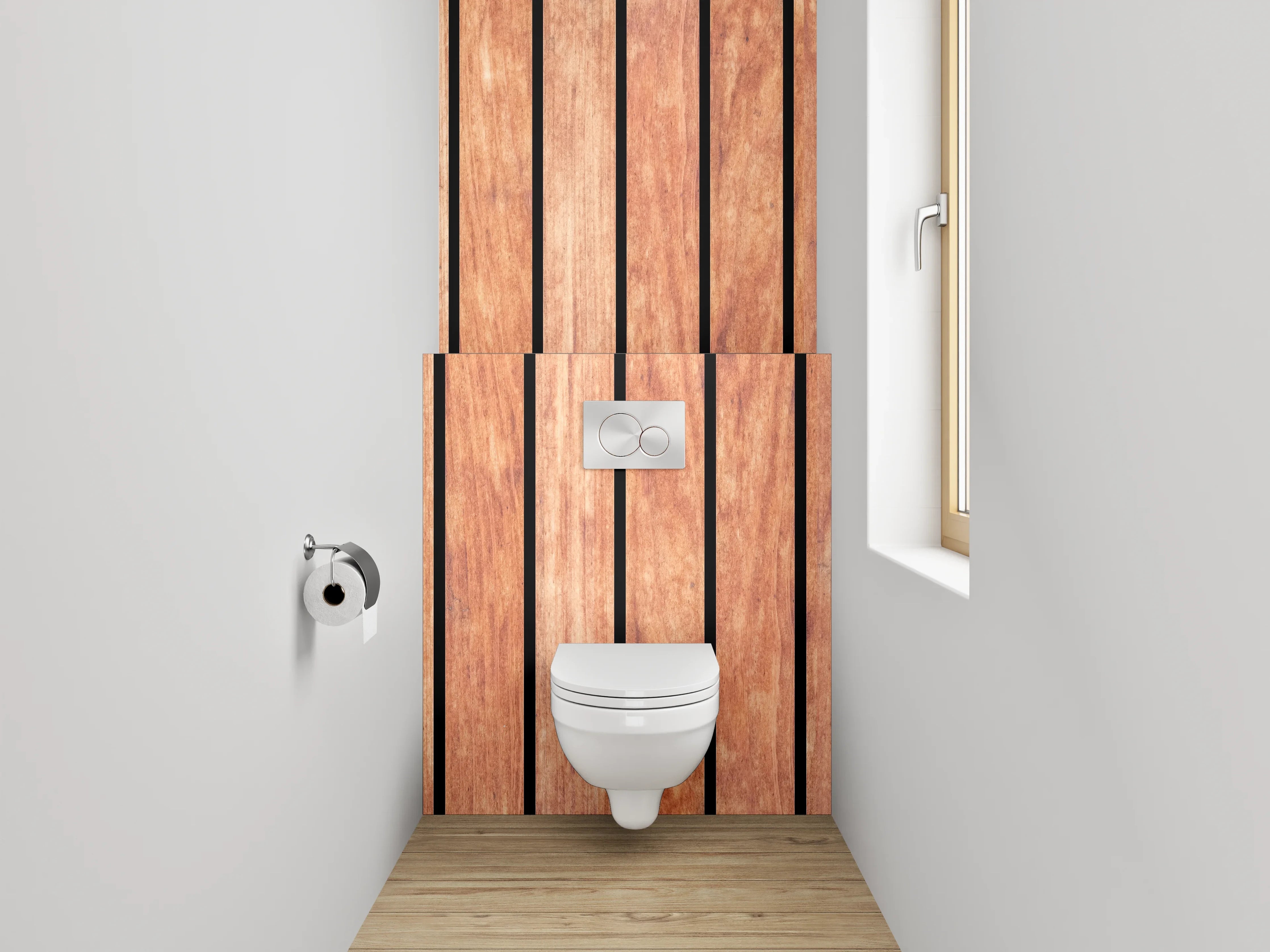 WC-Rückwand - Holzverkleidung mit vertikaler Linienstruktur